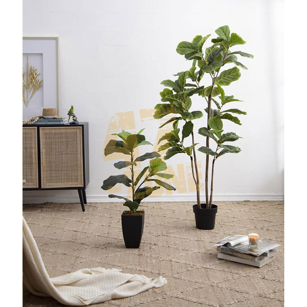 Faux Potted Fiddle Leaf Tree 3 Branch Green Artifical Garden Indoor Outdoor
