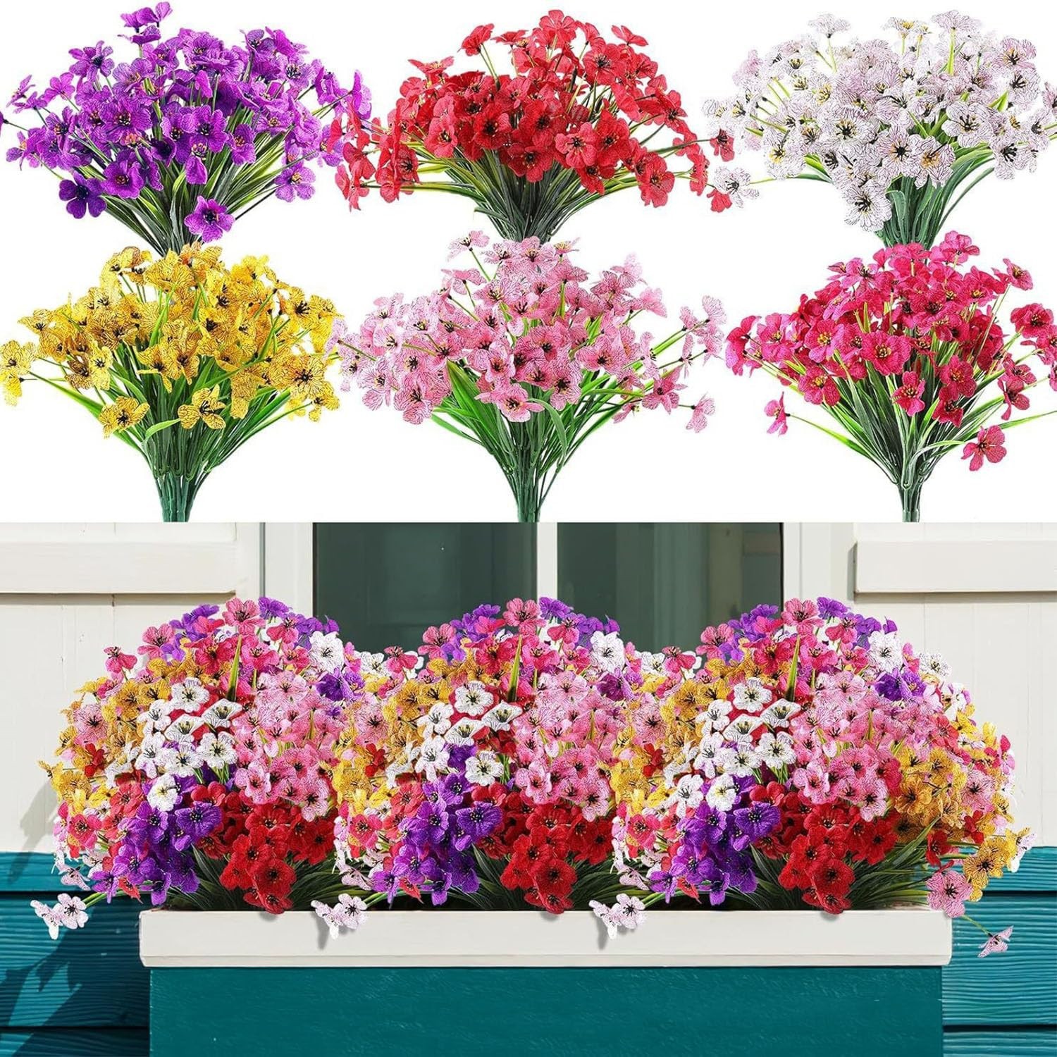 12 Bundles Artificial Flowers for Outdoors UV Resistant Realistic Fake Flower…