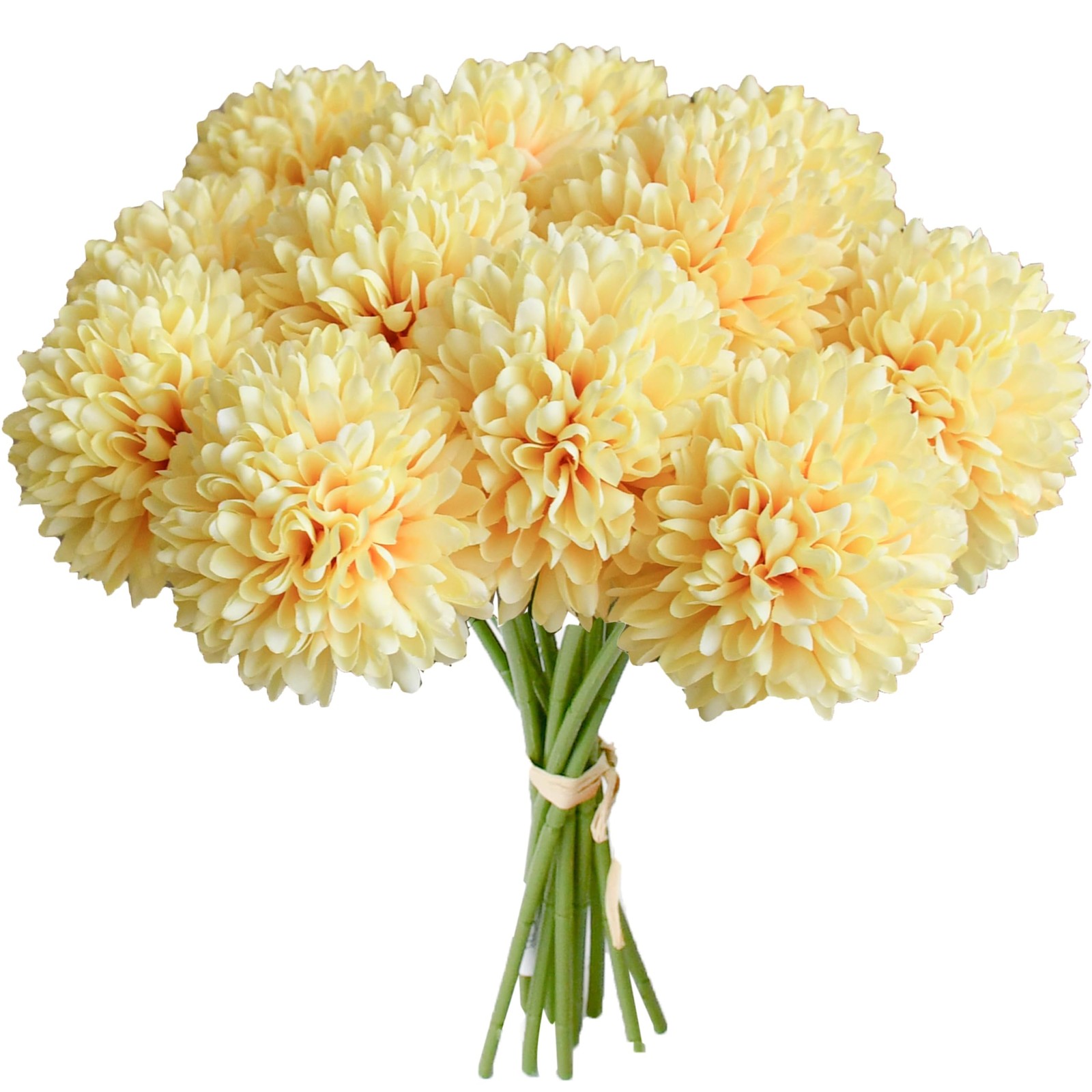 12 PCS Yellow Chrysanthemum Artificial Mums Flowers Centerpiece Silk Porch