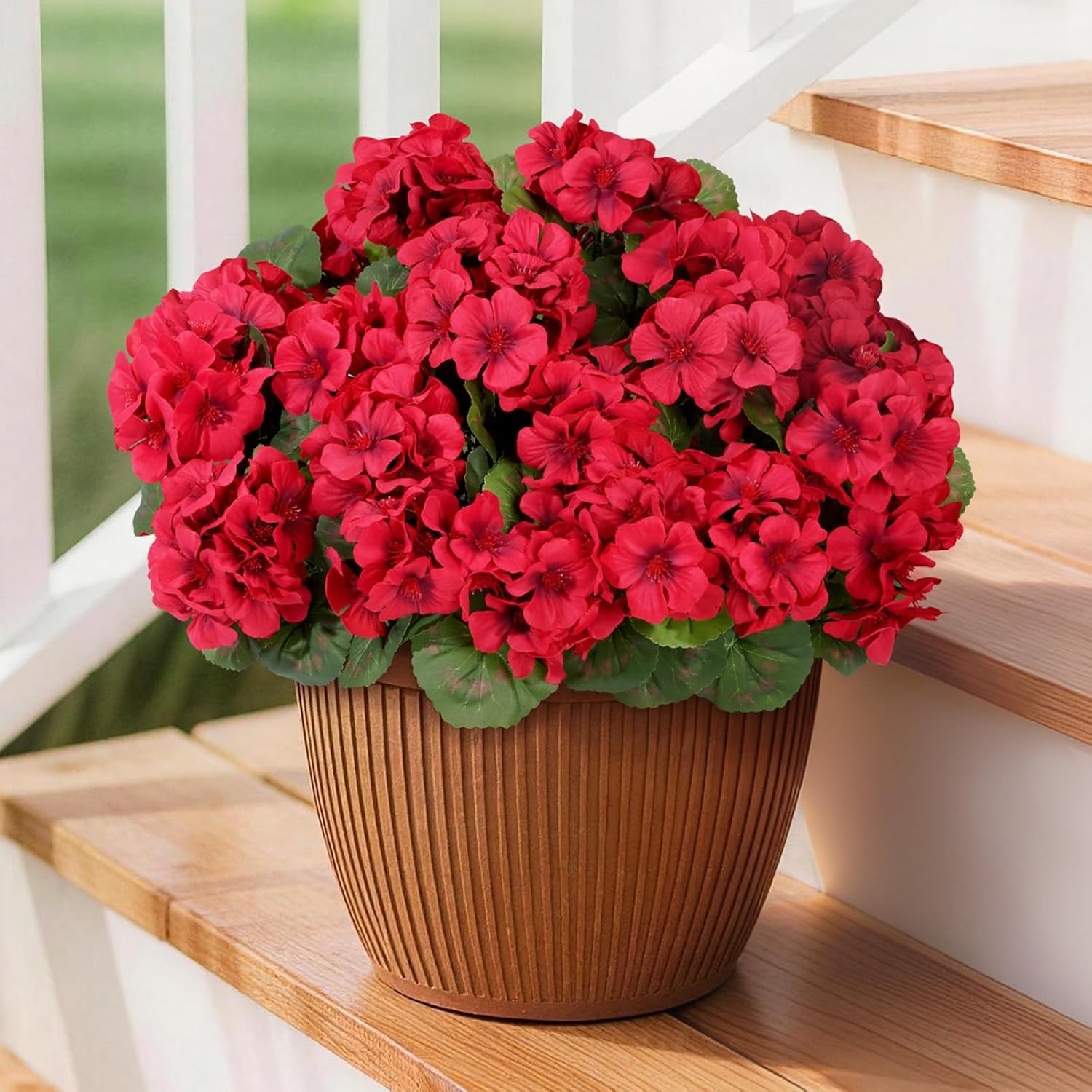 Artificial Geranium Flowers for Outdoor Decoration, UV Resistant Plastic Faux Pl