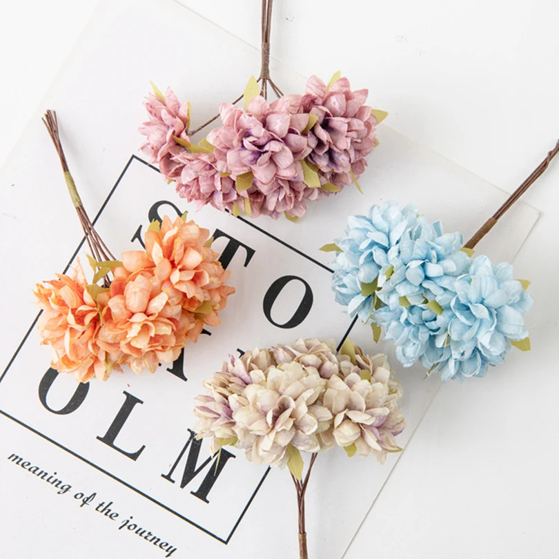 6Pcs/lot 11Cm Mini Silk Artificial Carnation For Christmas DIY Wreath Home Decor