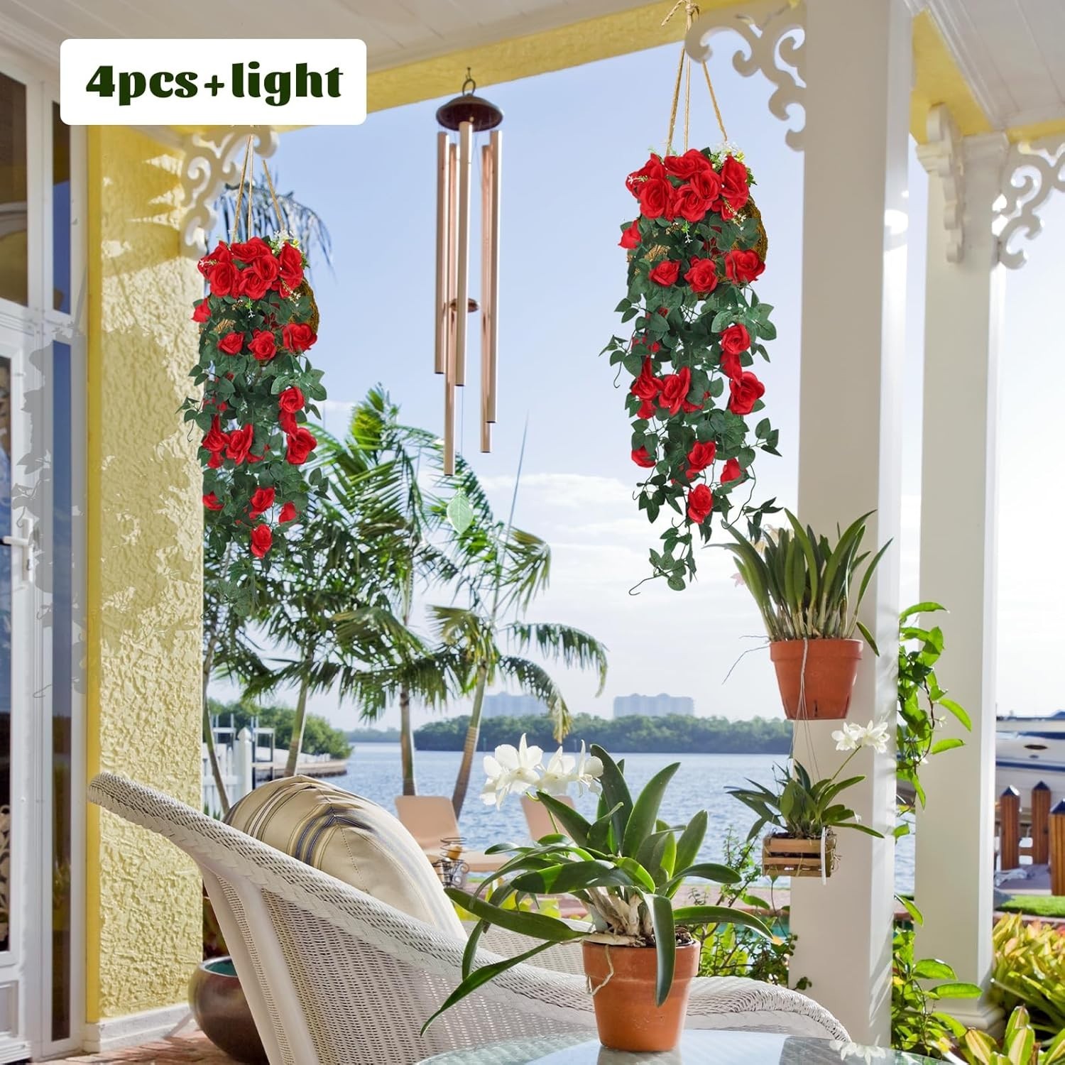 Lifelike Hanging Flower Vines 2PCS 3.3 Feet Red Rose Decoration for Weddings