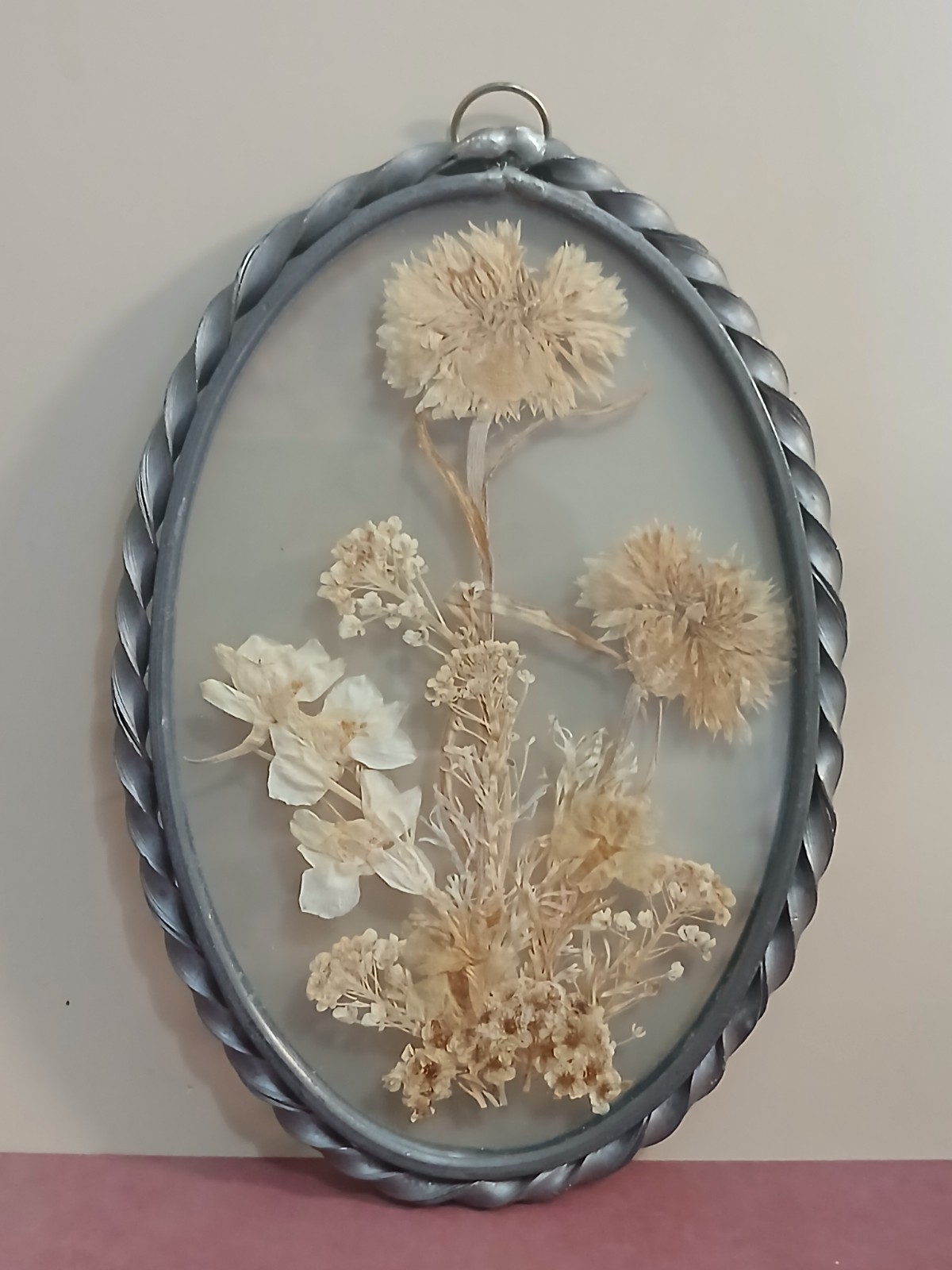 Two Vintage Pressed Floral Pieces-Brass & Aluminum Frames