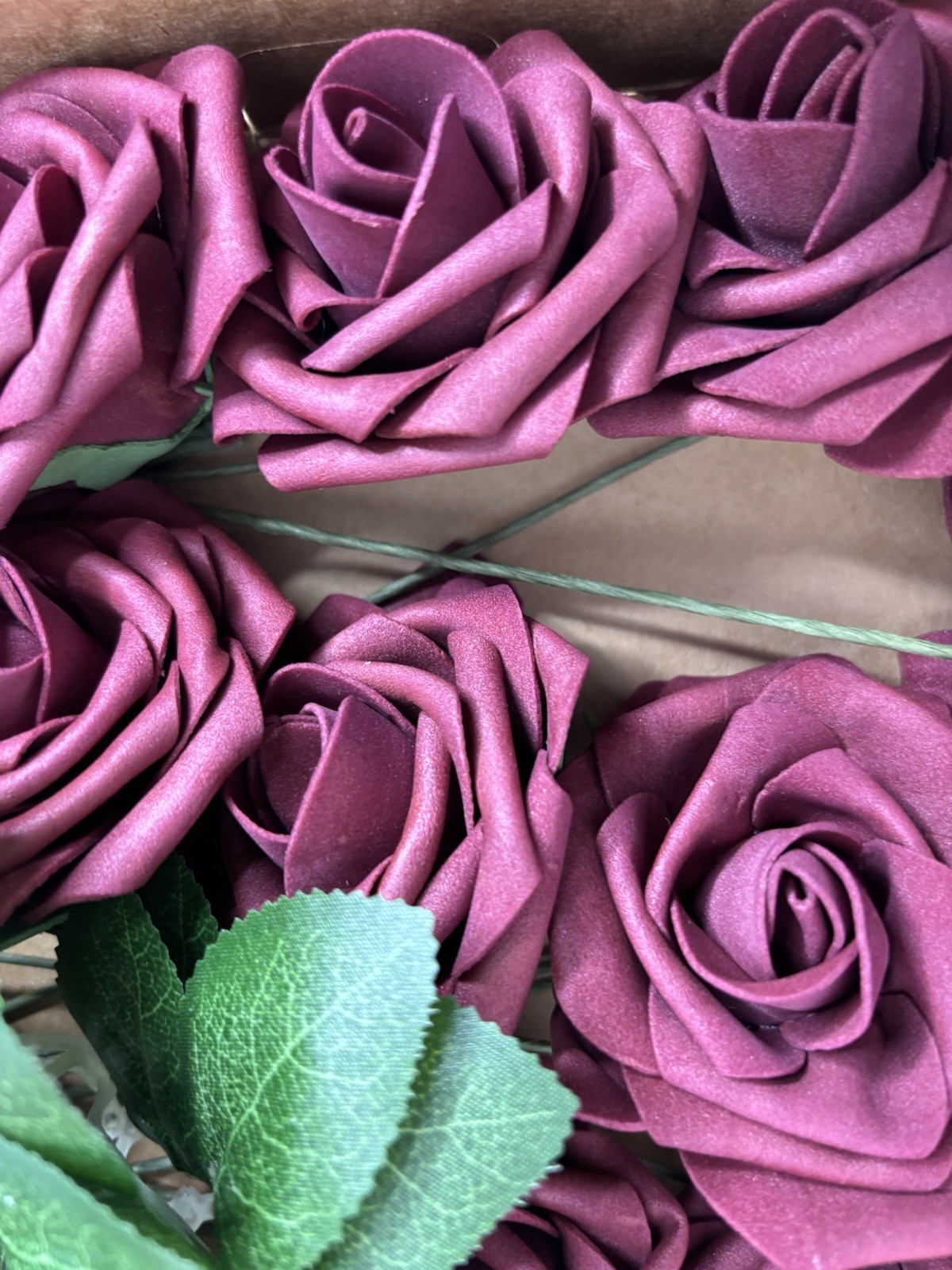 Artificial Flowers Real Look Burgundy Foam Roses 16 stems & 7 Greenery