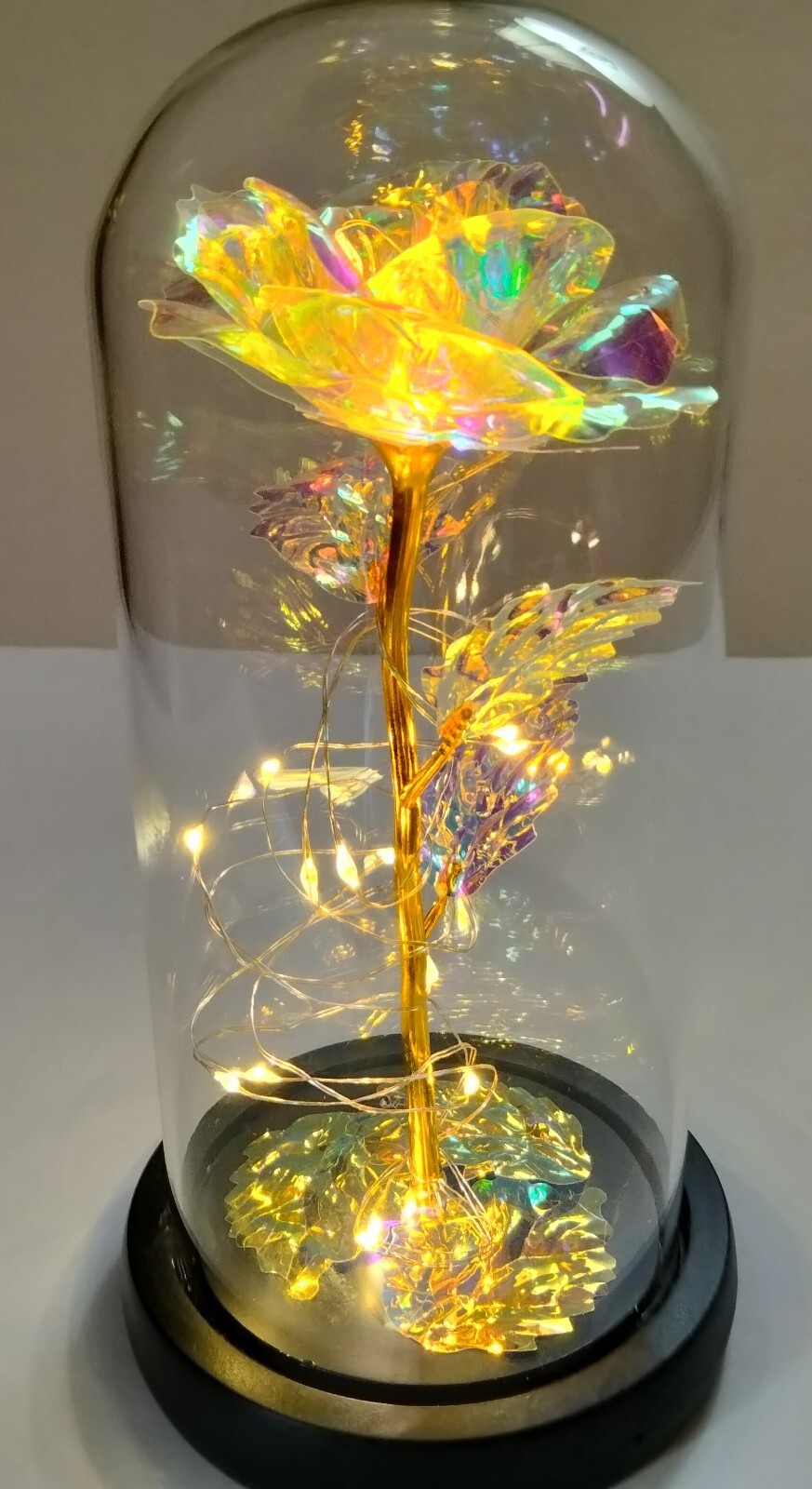 Galaxy Loves Enchanted Rose In Glass With LED Lights 9″Tall 4″Base Great Gift