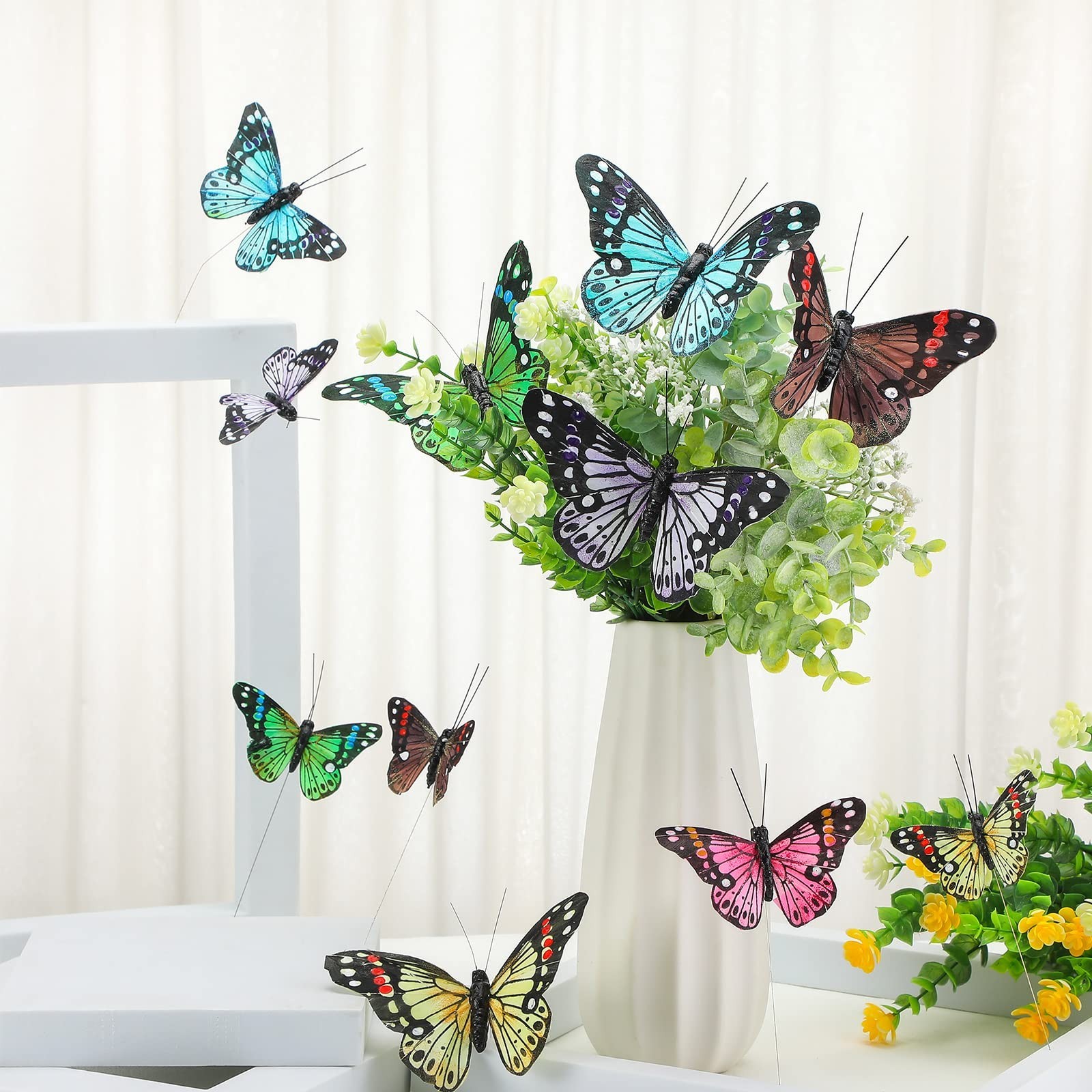 24 Pcs Artificial Monarch Butterfly Picks – Colorful Wall Decor for Spring Craft