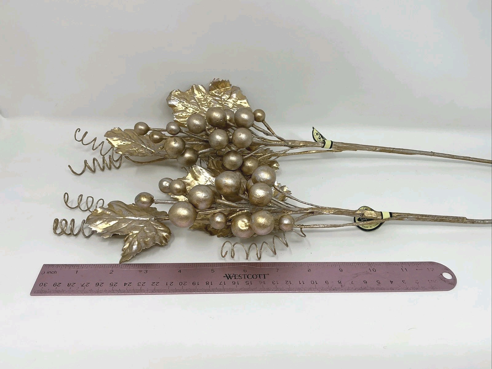 Silver and Gold Berry Leaf Floral Pick 22” L 2 Picks Christmas Vase Filler NOS