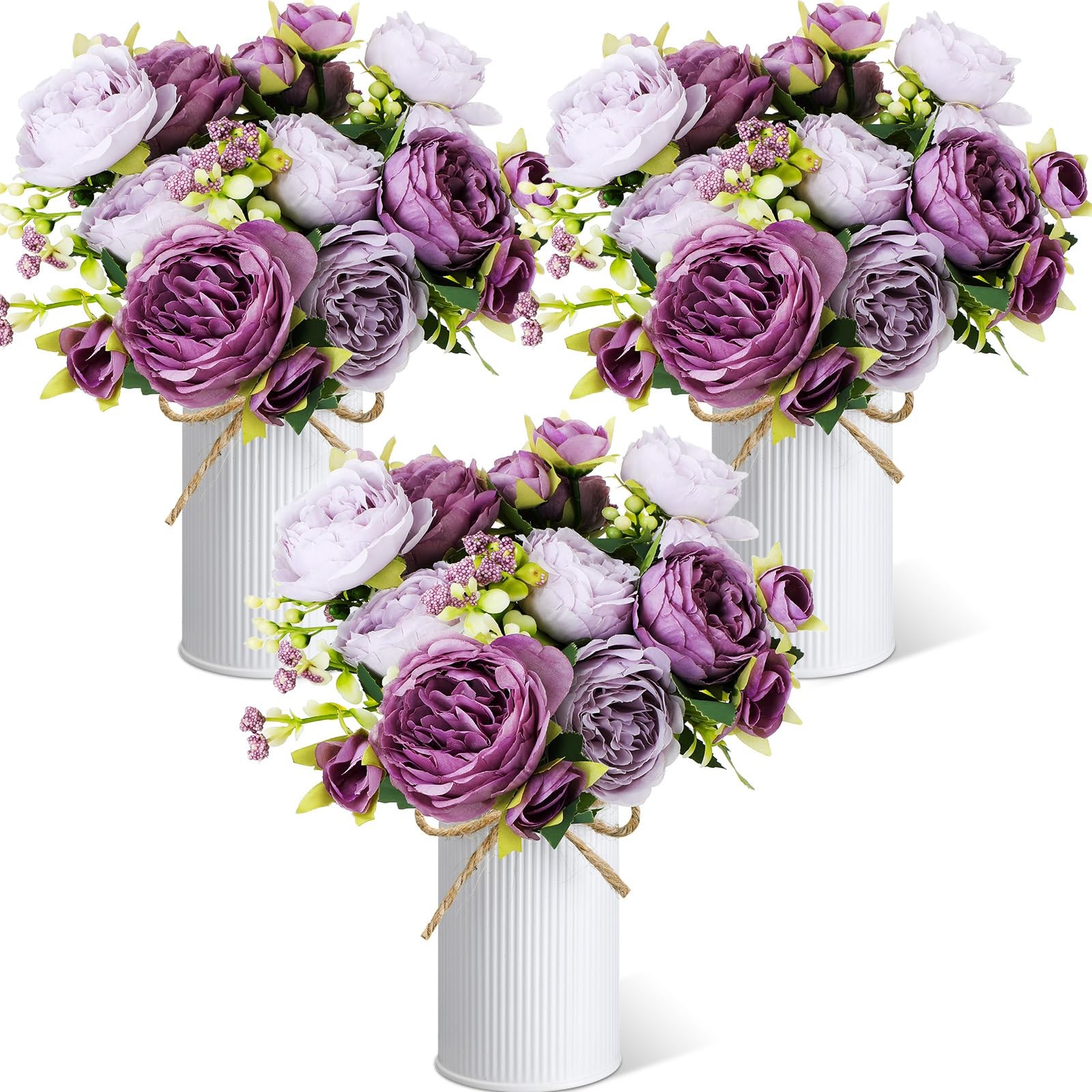 3 Sets Artificial Peonies Flower Peony Bouquet with Galvanized Metal Pot Silk…