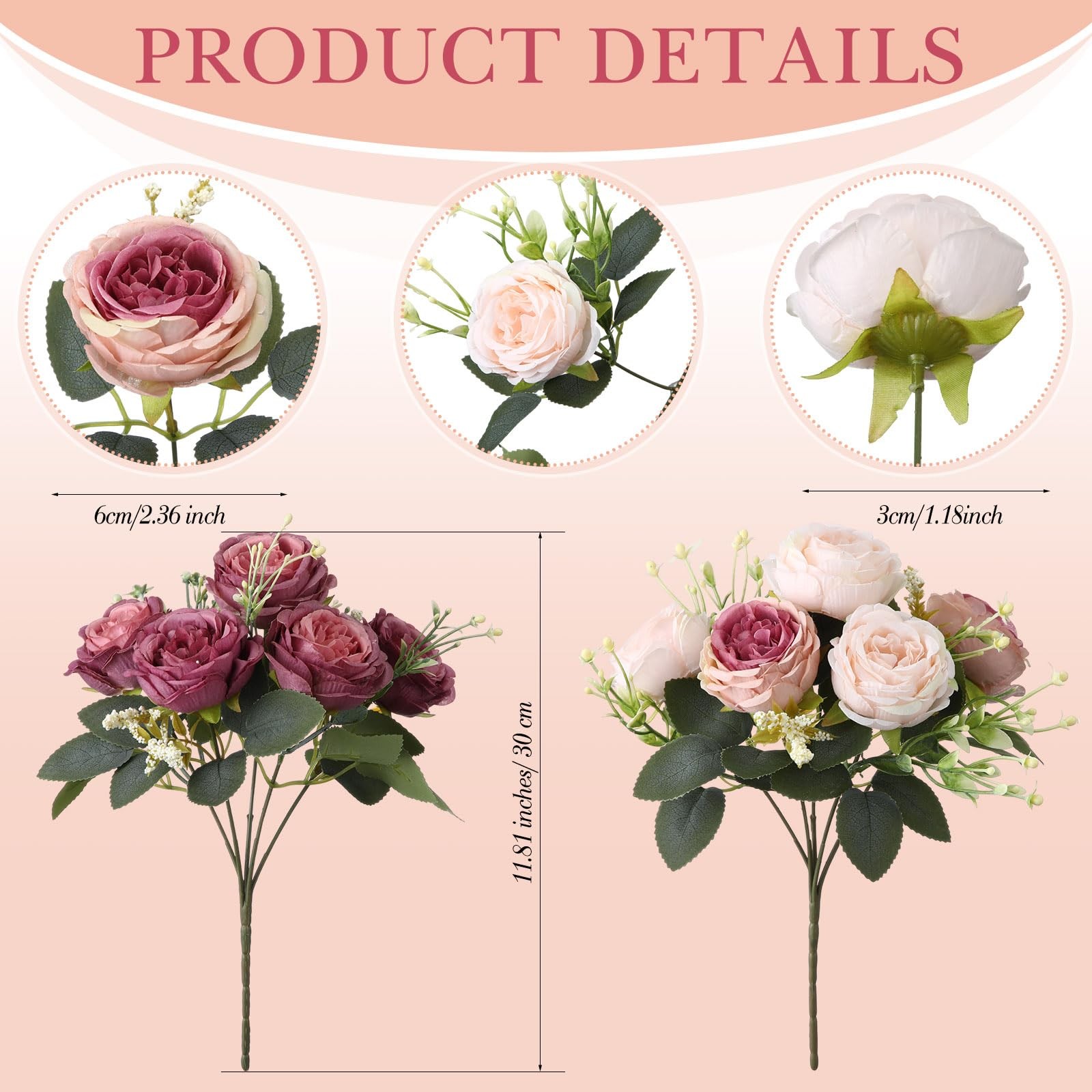 8 Bundles Artificial Peonies Flowers Fake Silk Peony Bouquet Faux Peonies Flo…