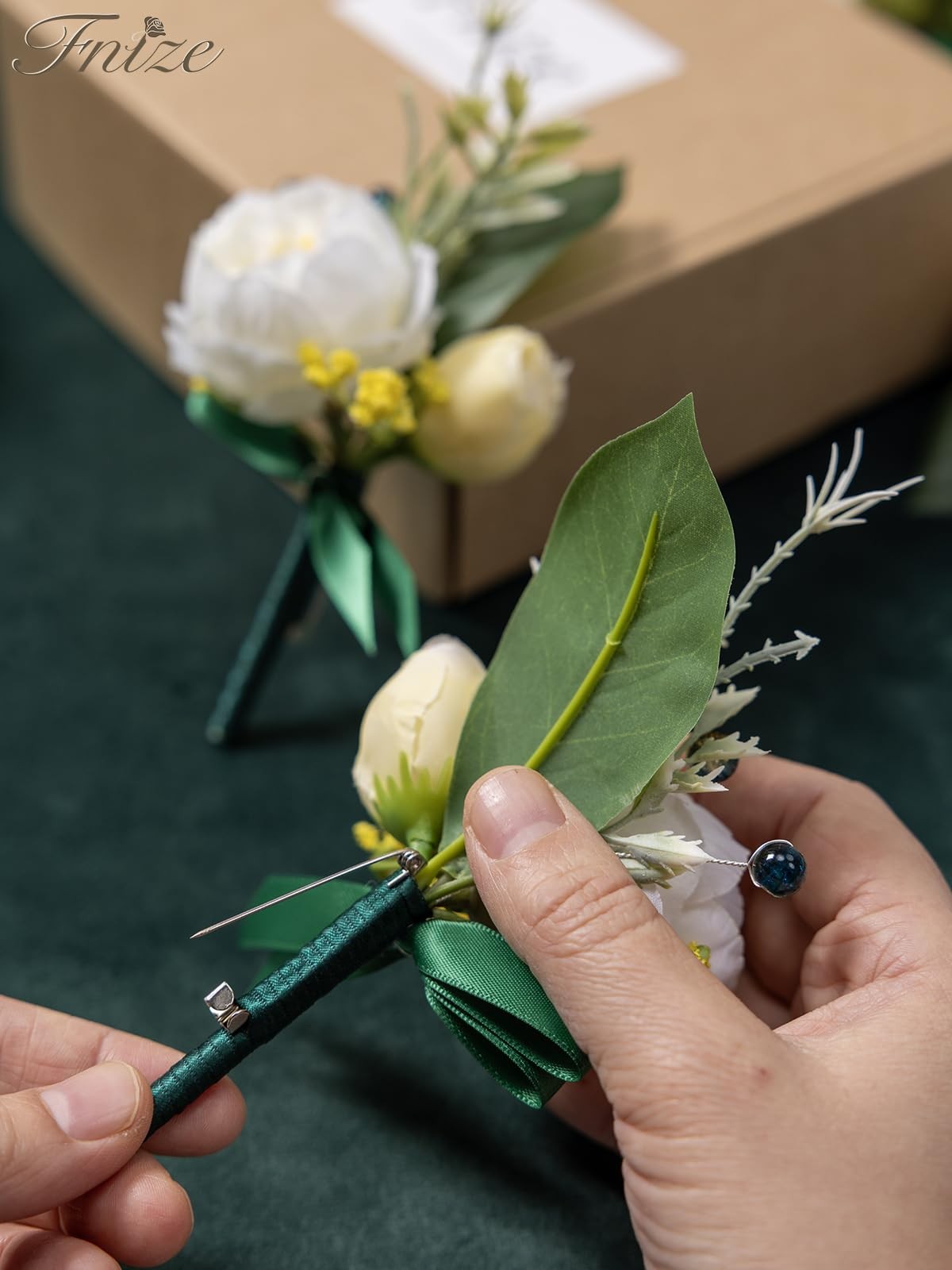 6 PCS Boutonniere Men Groomsmen Artificial Silk White Flowers Peony Rose Prom