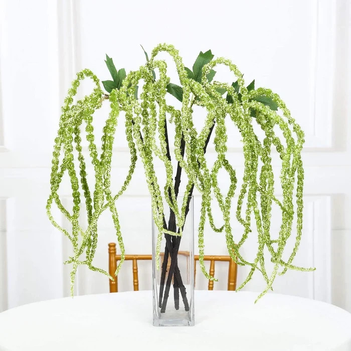 22 Green Artificial Amaranthus Flower Stem Spray and Ivy Leaves ~32″