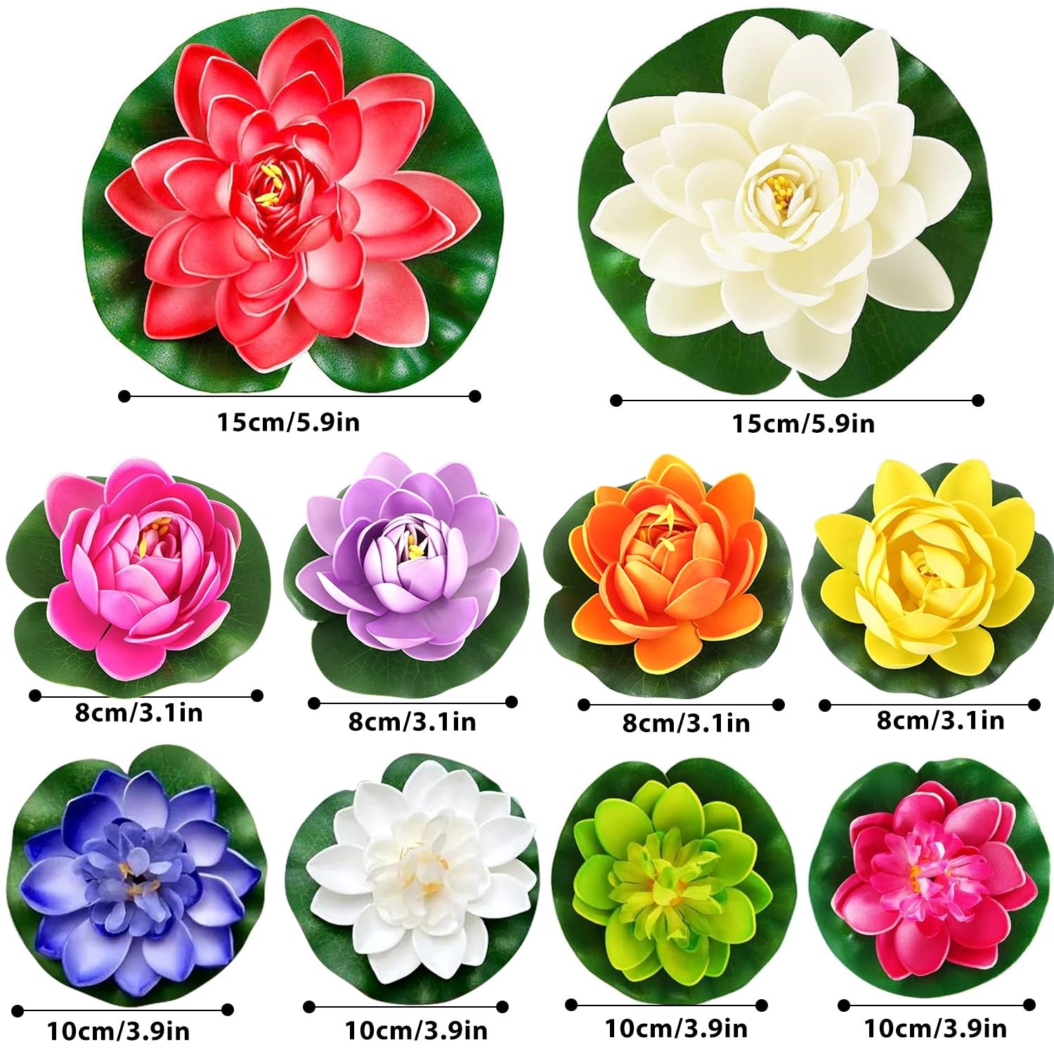 19pcs Realistic Floating Foam Lotus Flowers and Lotus Leaves, Artificial Lotu