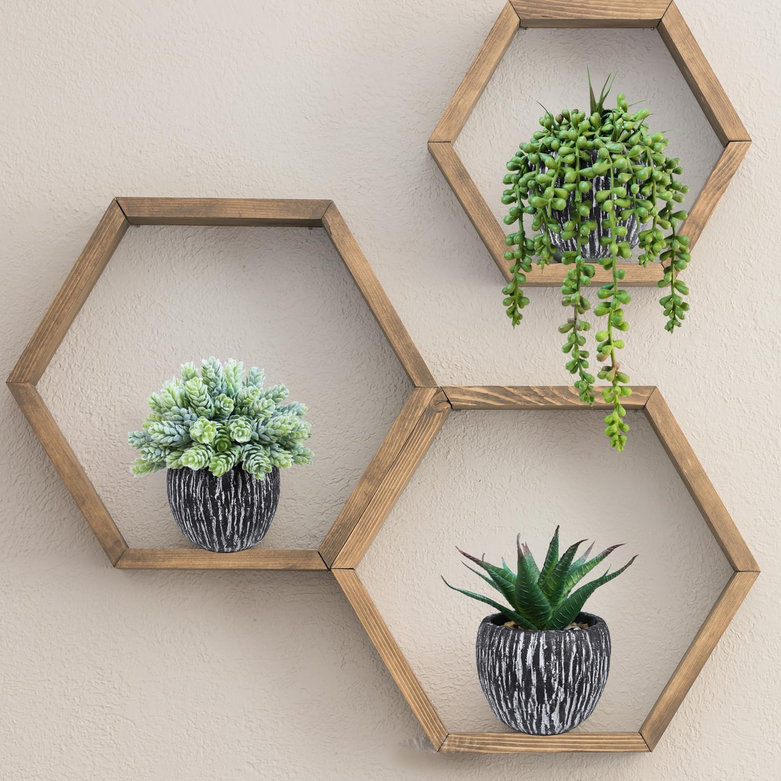 Set of 3 Artificial Succulent Plants in Black Pots Fake Hops Aloe String of P…