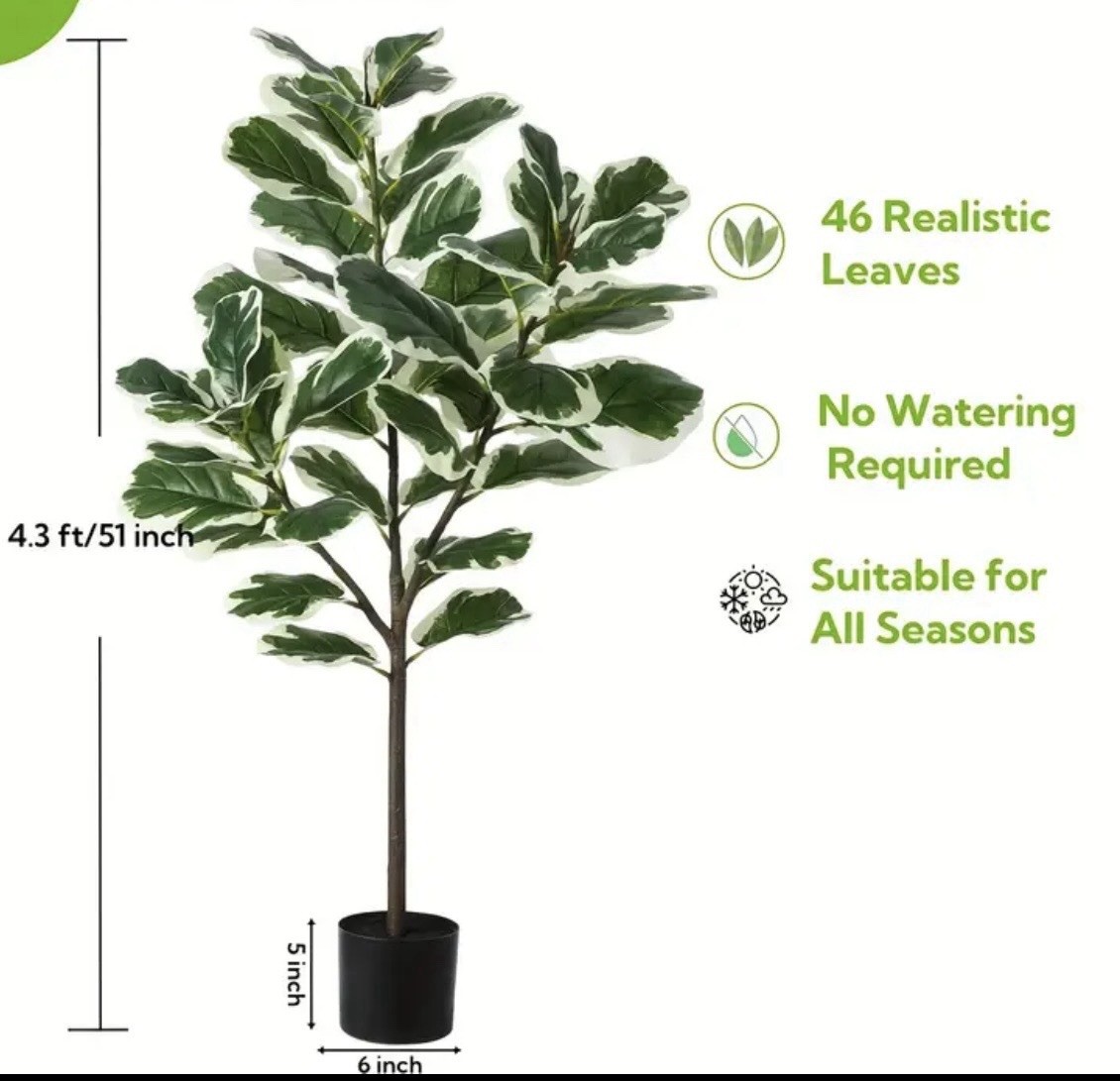 Faux Fiddle Leaf Fig Tree 4.3 Ft. With 46 Fiddle (indoor/outdoor)
