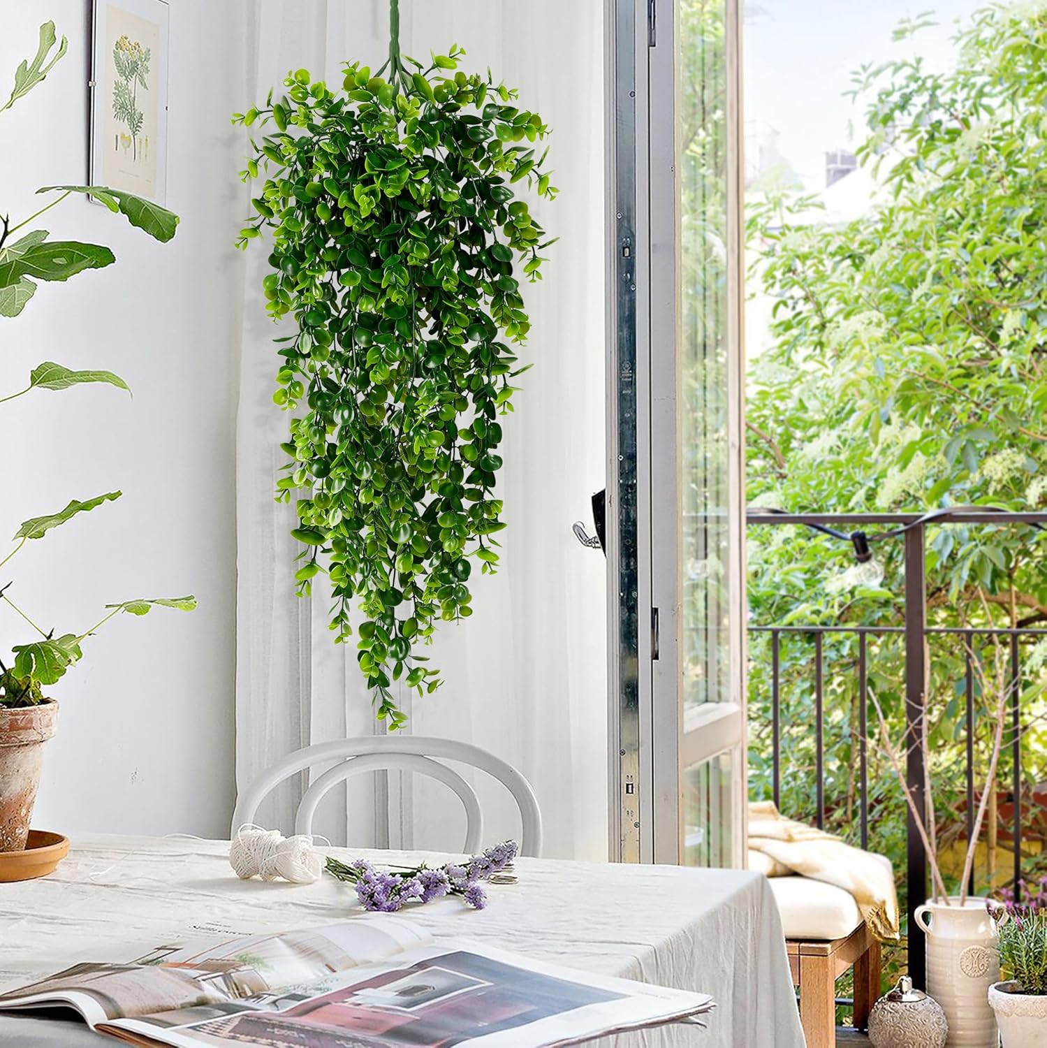 4Pcs Fake Hanging Plants 2.7Ft Fake Plants Eucalyptus Leaves UV Resistant Fake V