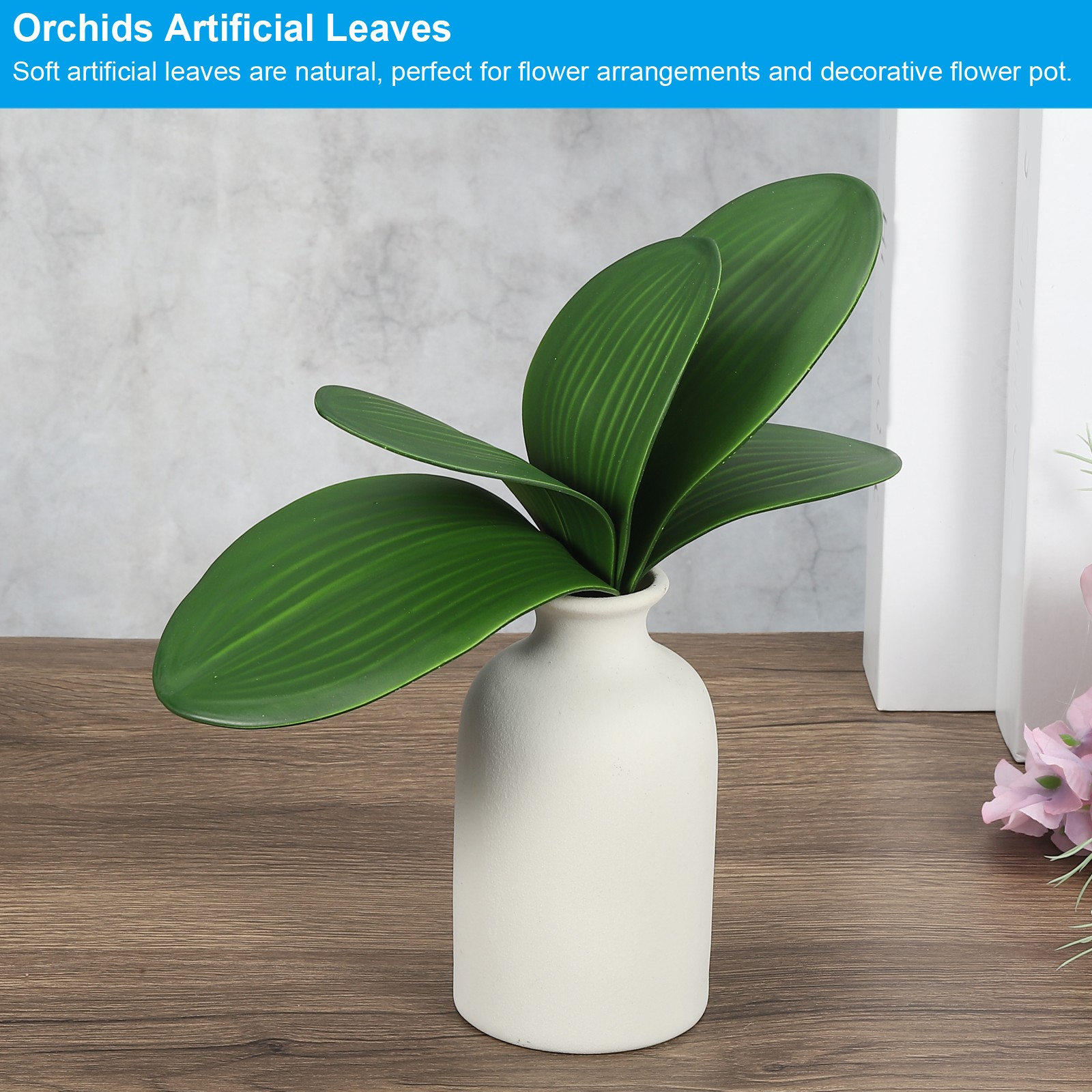 3 Pcs 9.45 Inch Faux Orchid Leaves 5 Petals Artificial Leaf with Stems