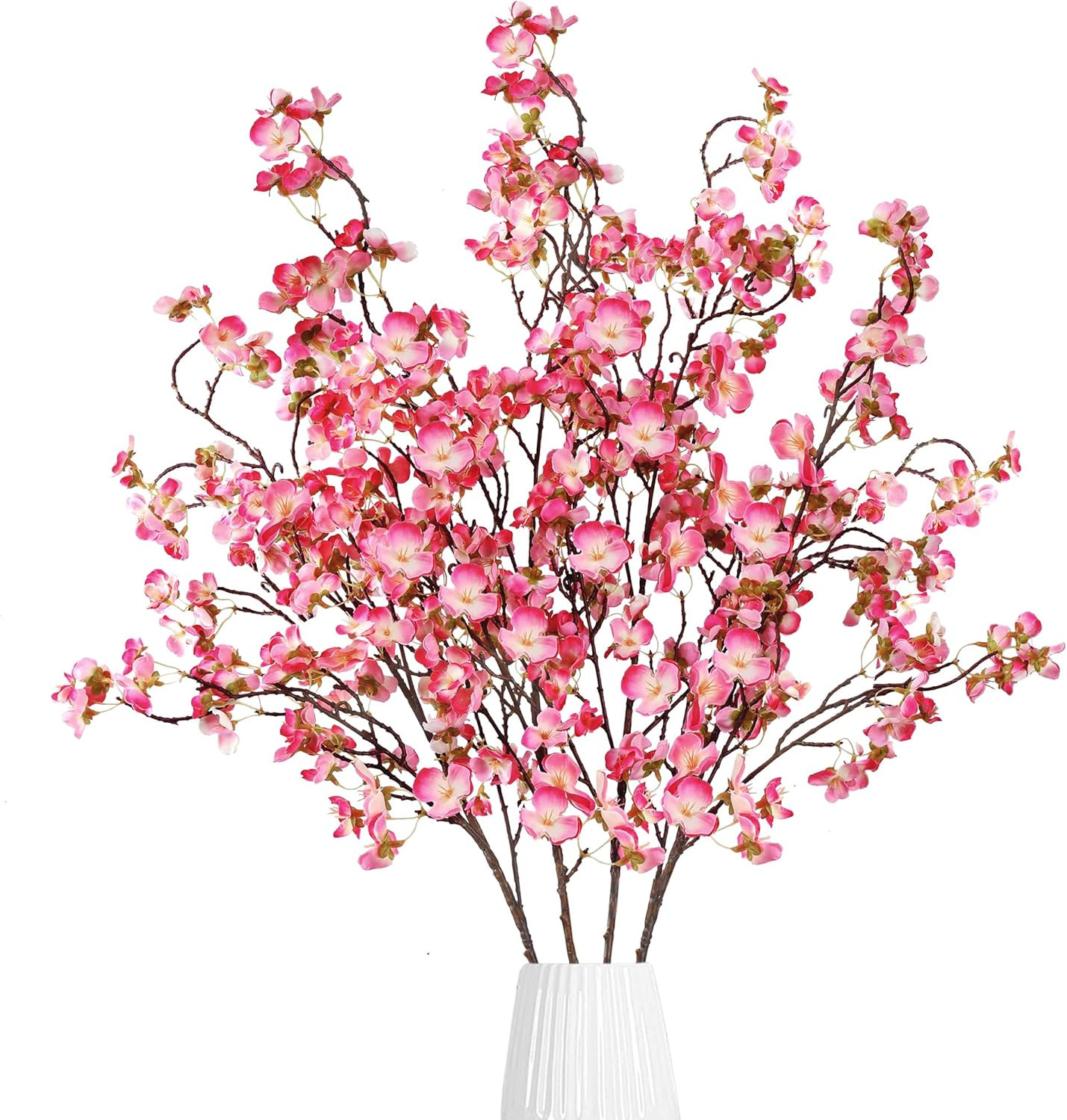 4Pc Artificial Cherry Blossom Stems 41″ Faux Silk Flowers Rose Red