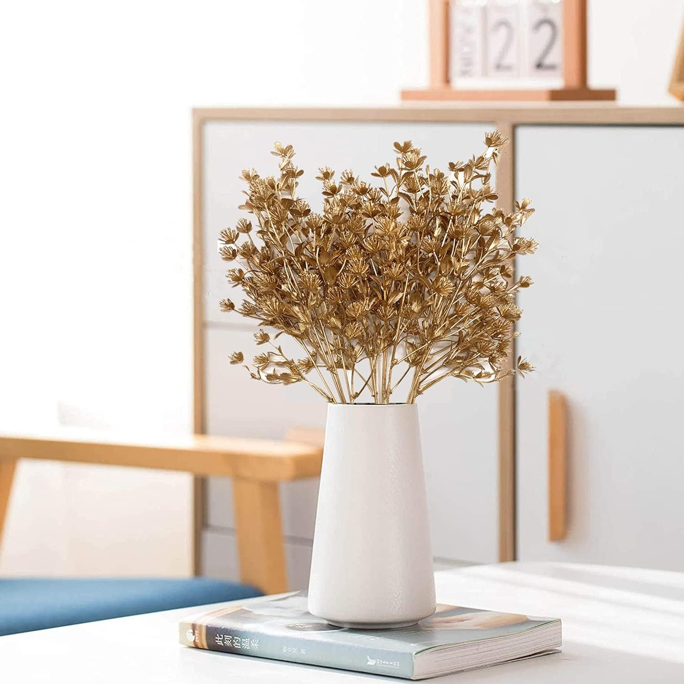 Artificial Christmas Flowers, Golden Baby Breath Gypsophila Plastic Plant Fake P