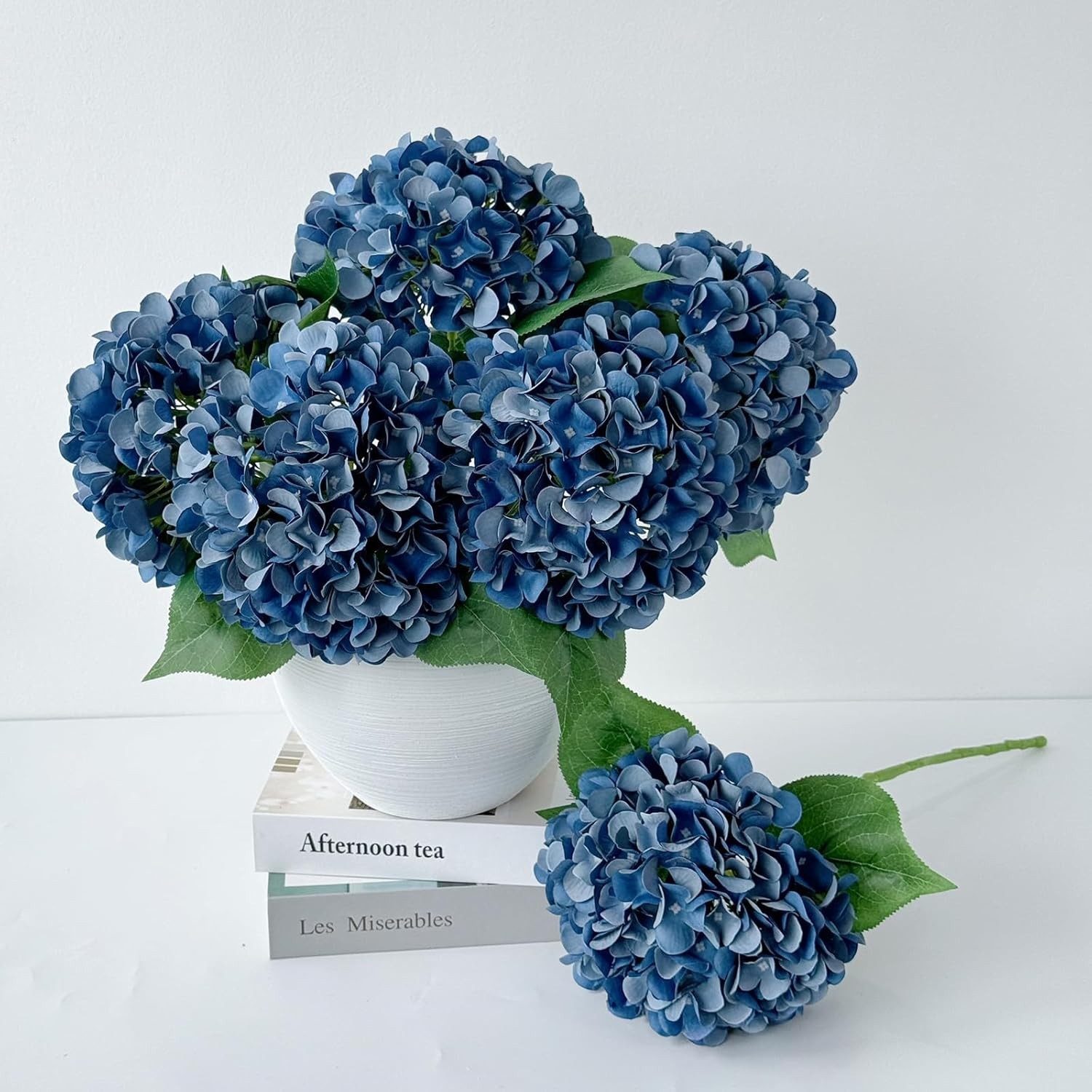 5 Pcs Dark Blue Silk Hydrangeas – 20” Faux Flowers for Elegant Home Decor