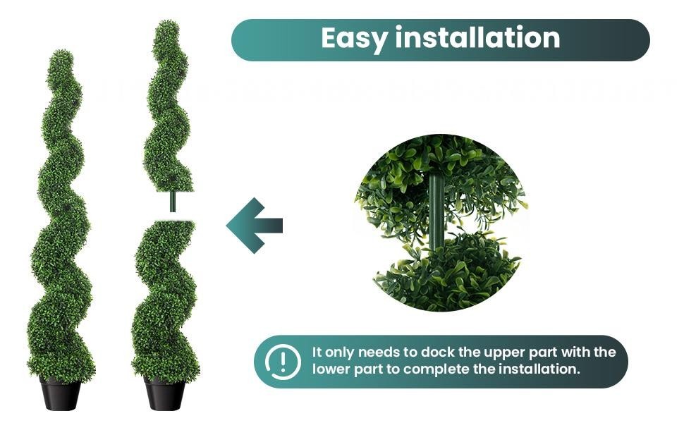 2-Pack Artificial Boxwood Spiral Trees 5 FT UV-Resistant Fake Plants w/ Pot