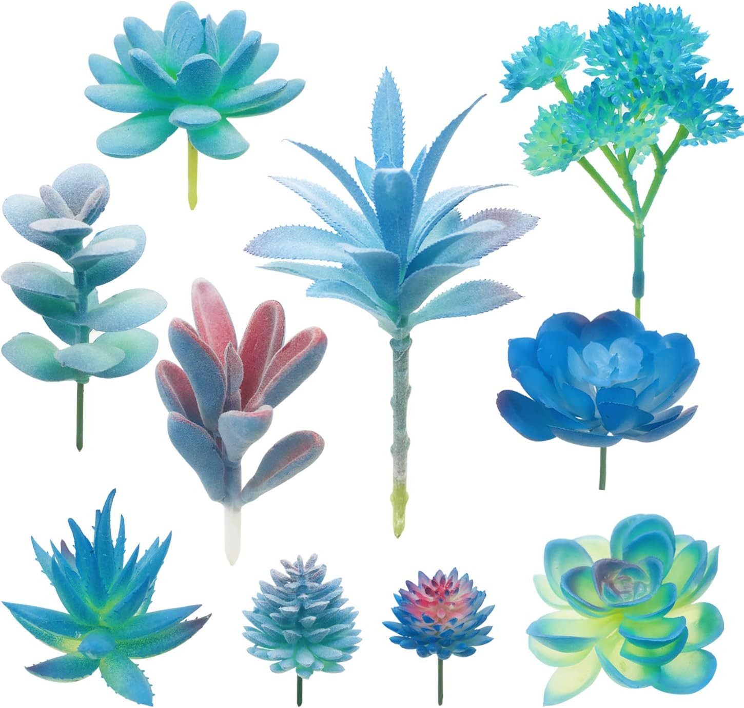 10 PCS Artificial Succulent Plants, Blue Fake Succulent, Unpotted Faux