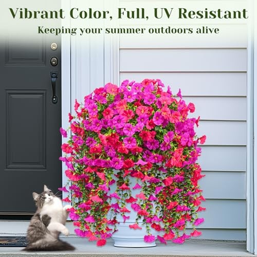2 Packs Look Real Artificial Flowers for Outdoors, 2 packs Fuchsia+rose Red