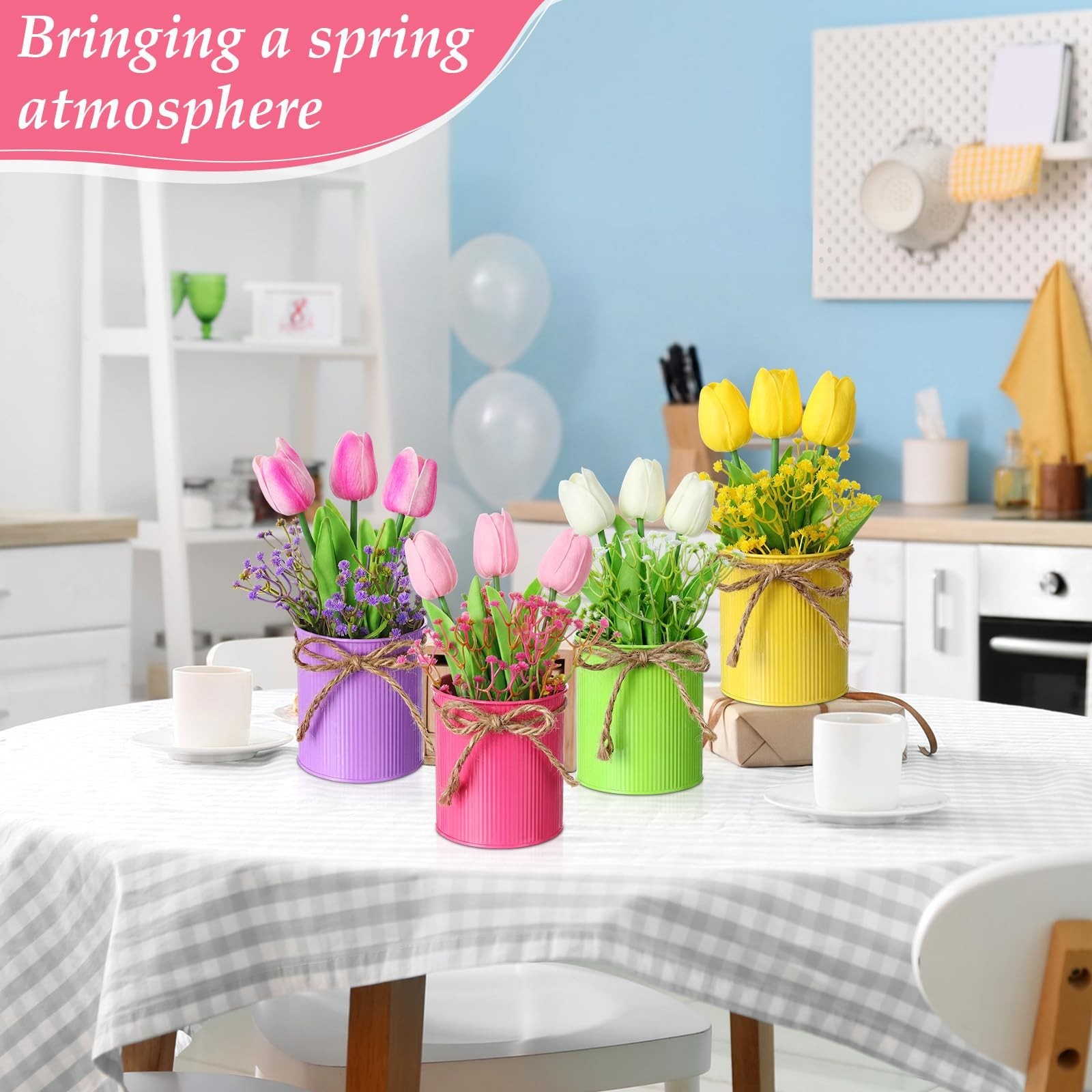 24 Set Spring Table Centerpieces – Faux Tulip & Baby’s Breath Floral Decor for H