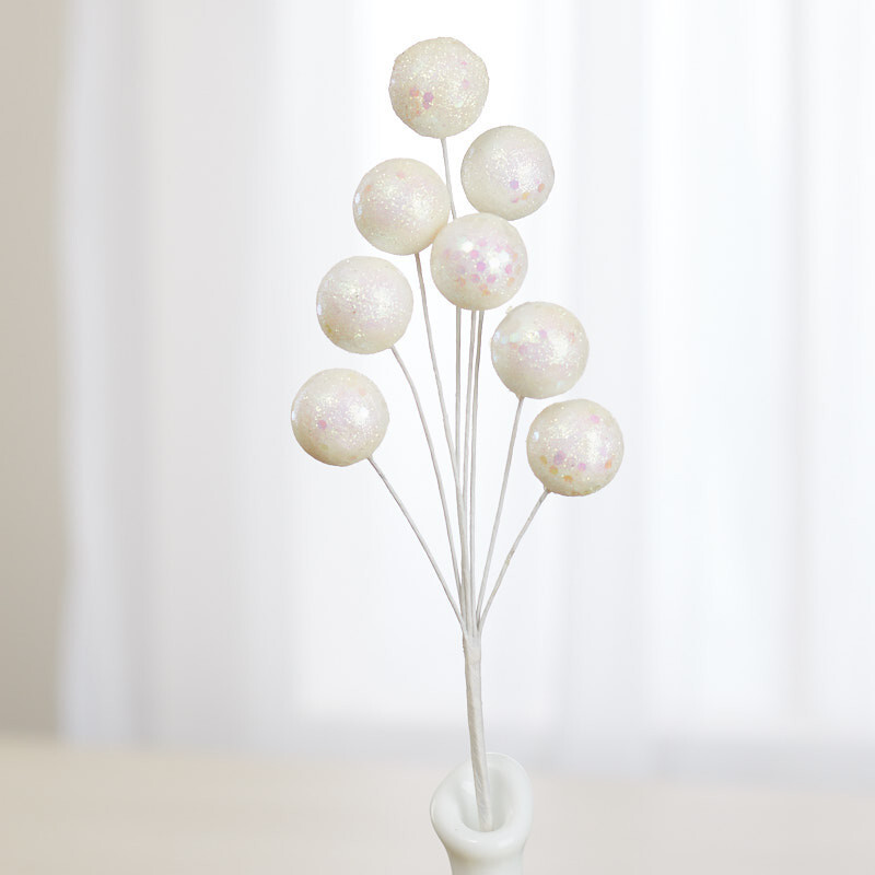 Set of 12 White Glittered Disco Ball 9-1/2″ Tall Floral Picks