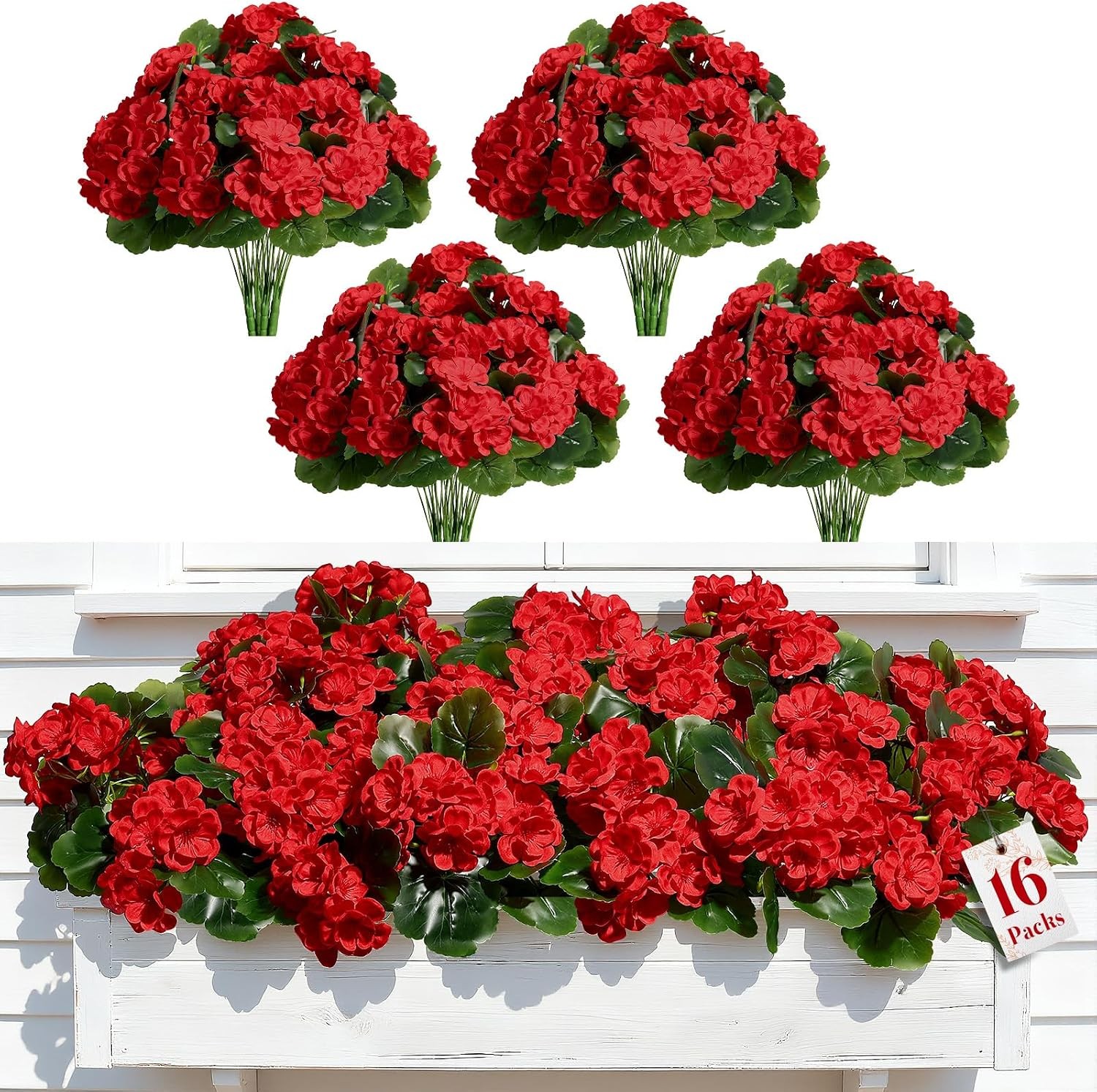 8 Pcs Artificial Geranium Flowers, UV Resistant Silk Faux Outdoor Decor