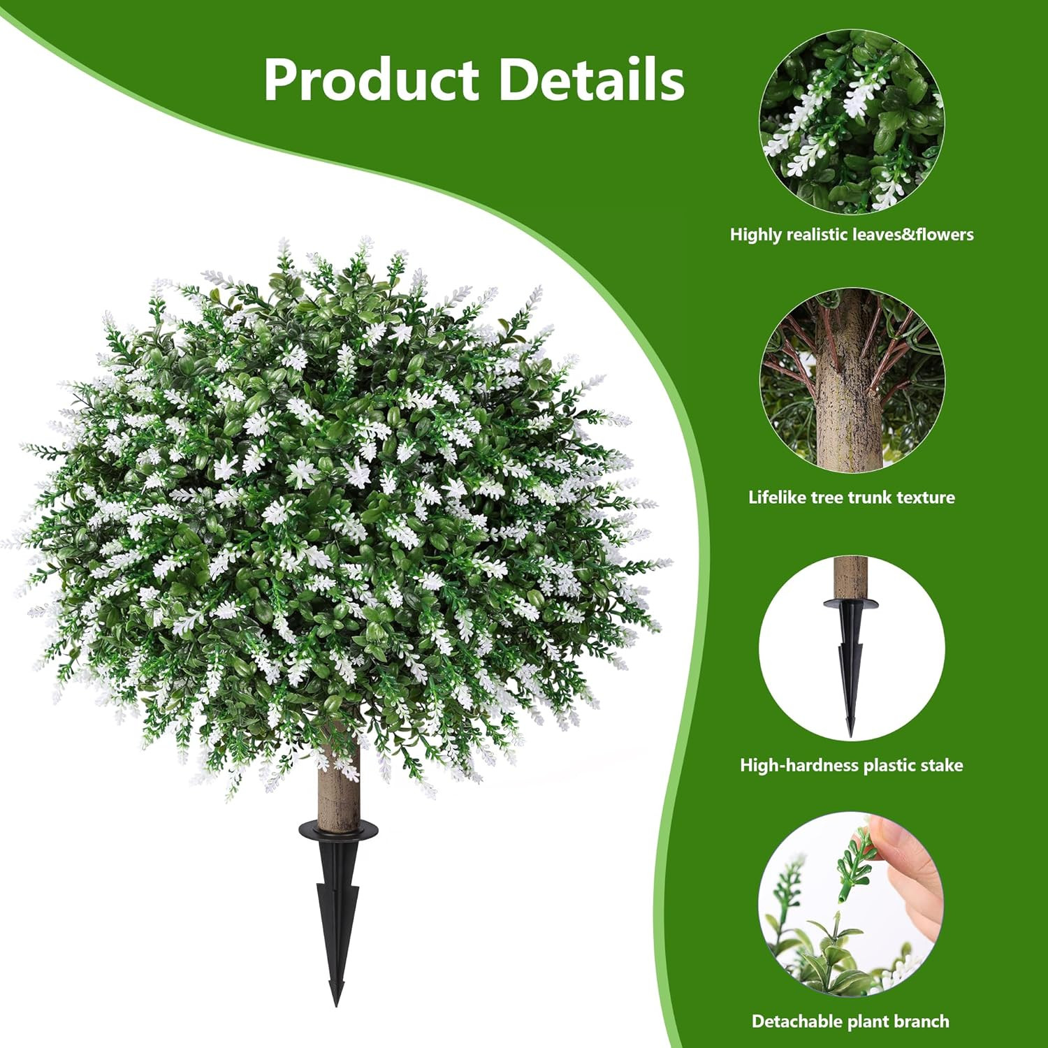 26″ UV Resistant Artificial Boxwood Ball Trees with Lavender – 2 Pack