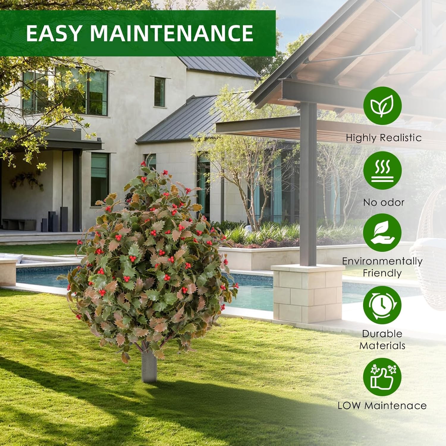 2 Pack 23.6” Artificial Topiary Trees Bushes UV Resistant w/ Metal Ground Spike