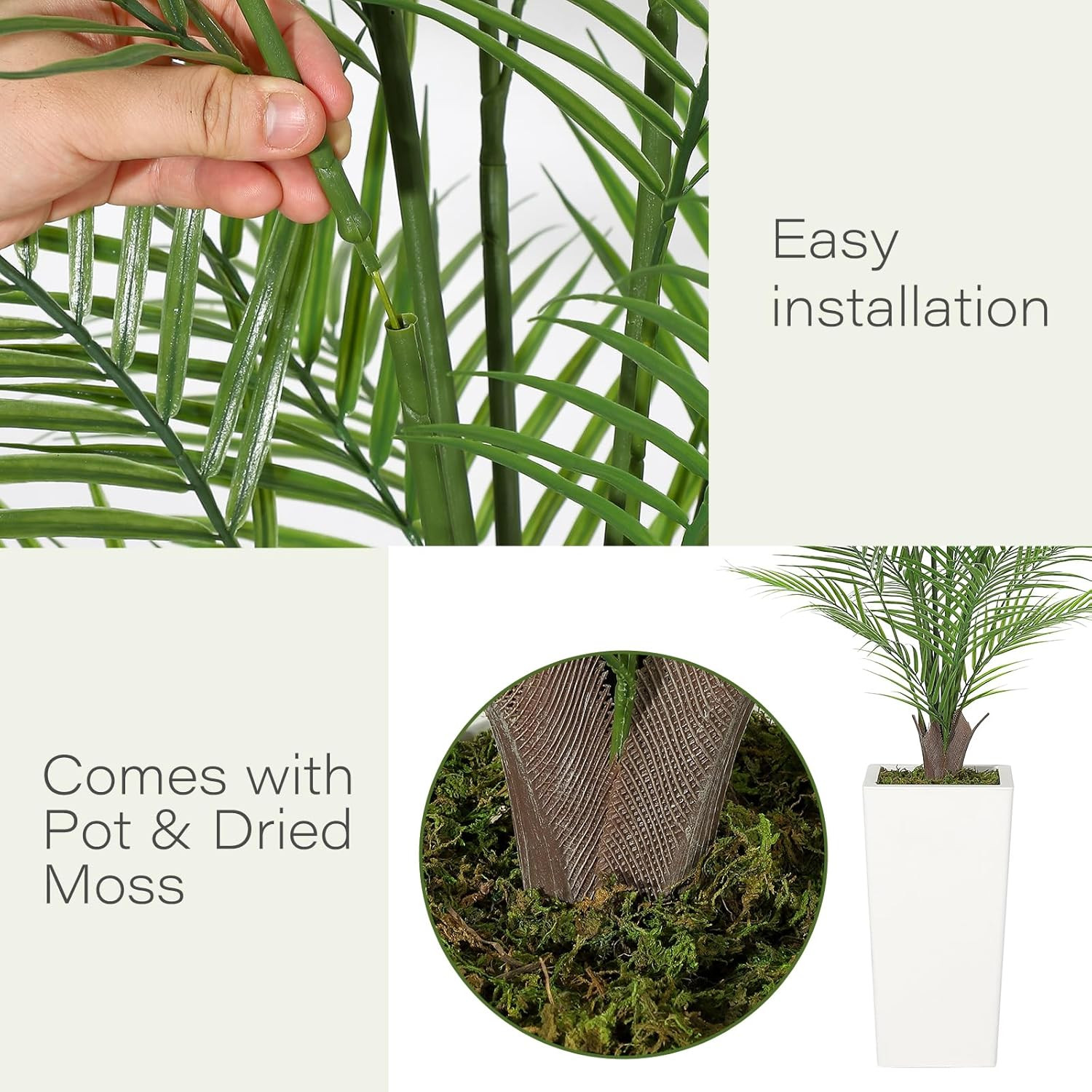 6 Ft Faux Areca Palm Tree with Realistic Leaves & White Pot – 2 PCS