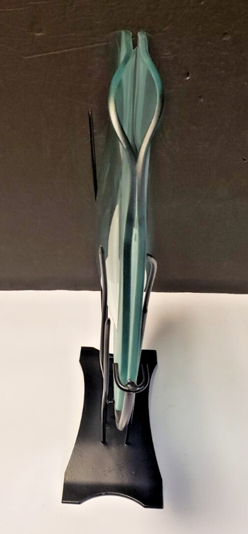 Vintage Clear Art Glass Flower Vase with Black Metal Stand – Decorative Vase