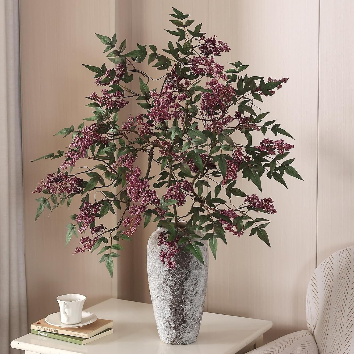 2 Pcs 36″ Dusty Plum Nandina Berry Stem – Realistic Greenery for Home Decor