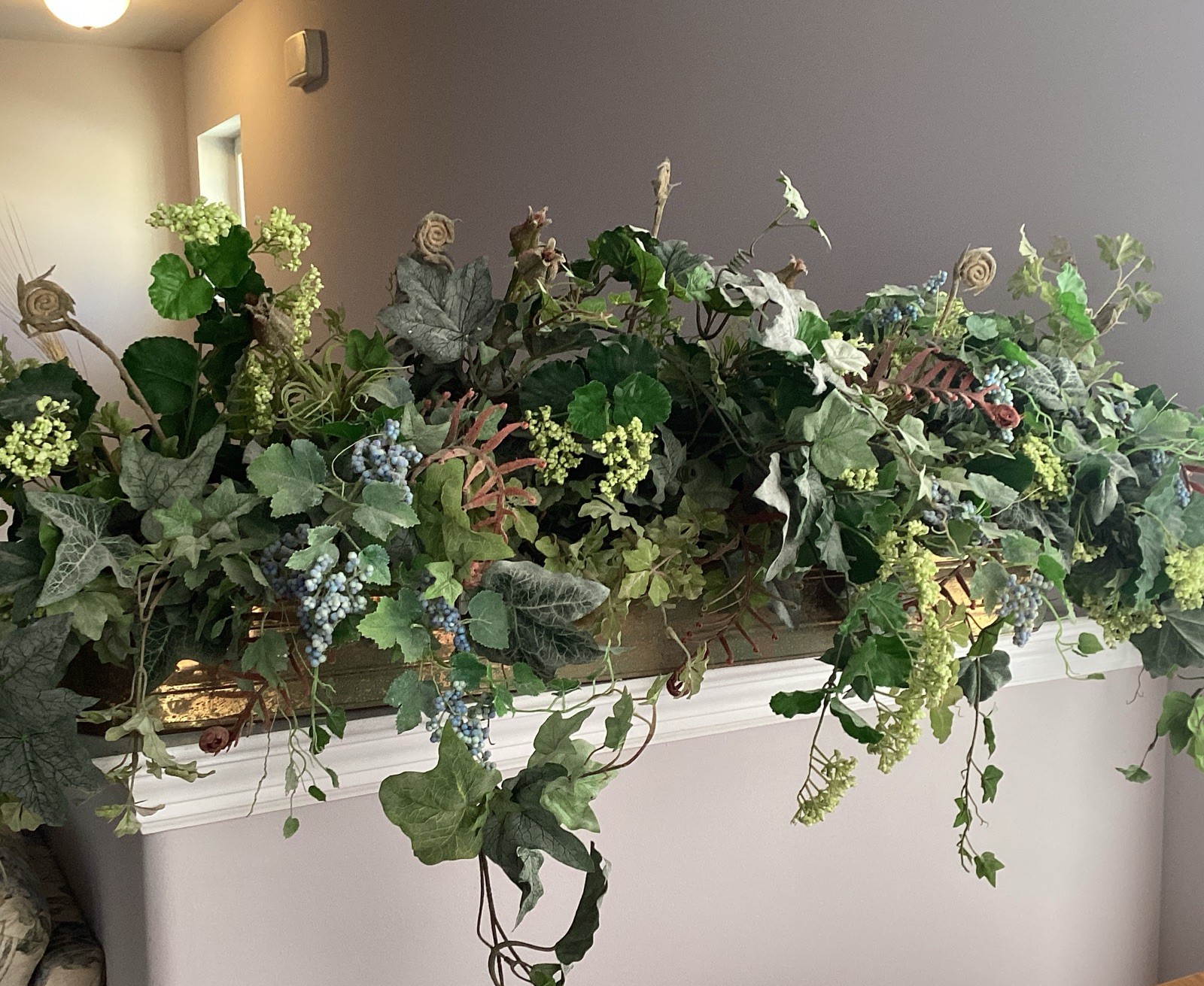 Brass 3 Foot Long Vintage Flower Pot With Dried Flower Arrangement