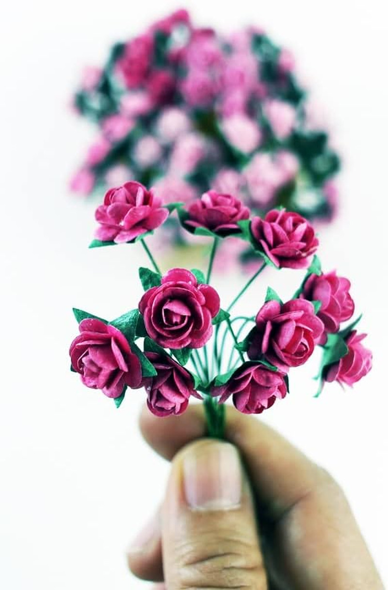 100 pcs Tiny Artificial Roses Mixed Pink Five Color Mulberry Paper Flower 15-…