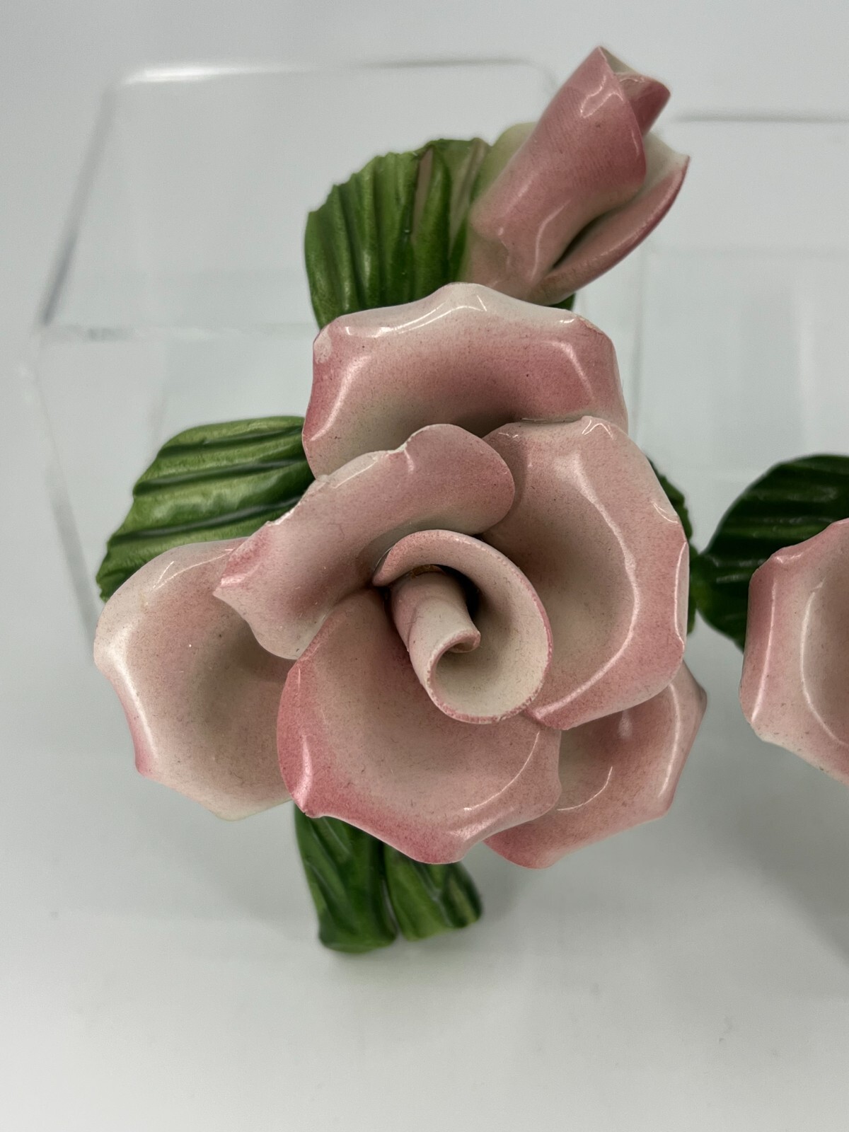 Vintage Pair of Italian Porcelain Rose Floral Flowers Napoleon Capodimonte Style