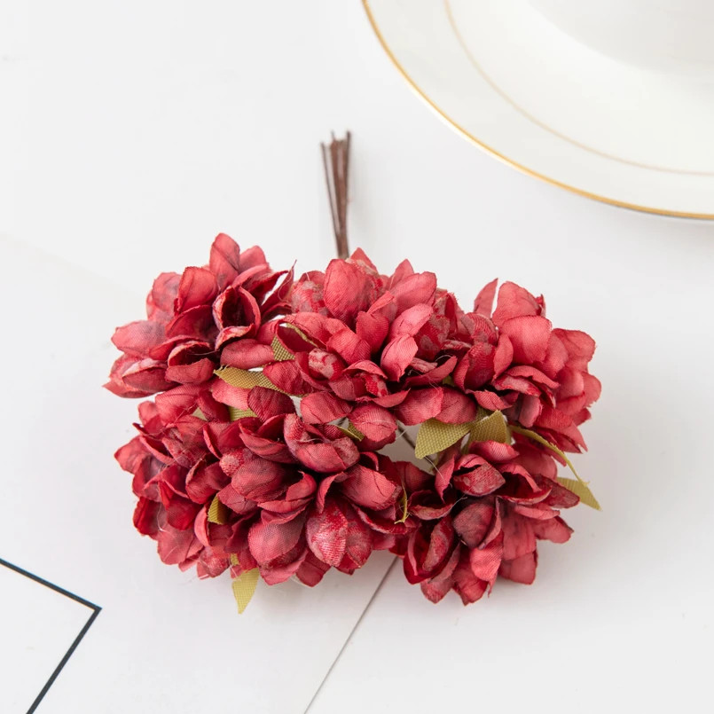 6Pcs/lot 11Cm Mini Silk Artificial Carnation For Christmas DIY Wreath Home Decor