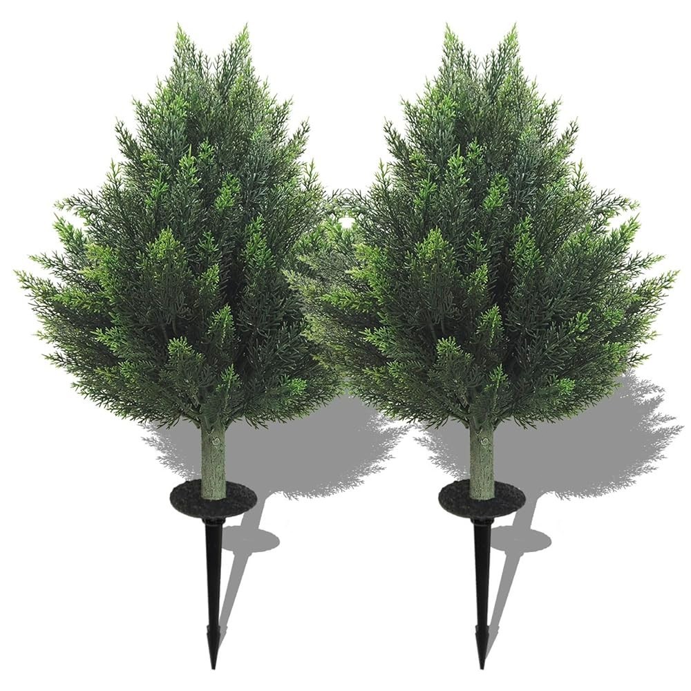 2 Pcs 60 CM Faux Evergreen Cedar Shrub Spike Plant for Walkway Patio Landscape