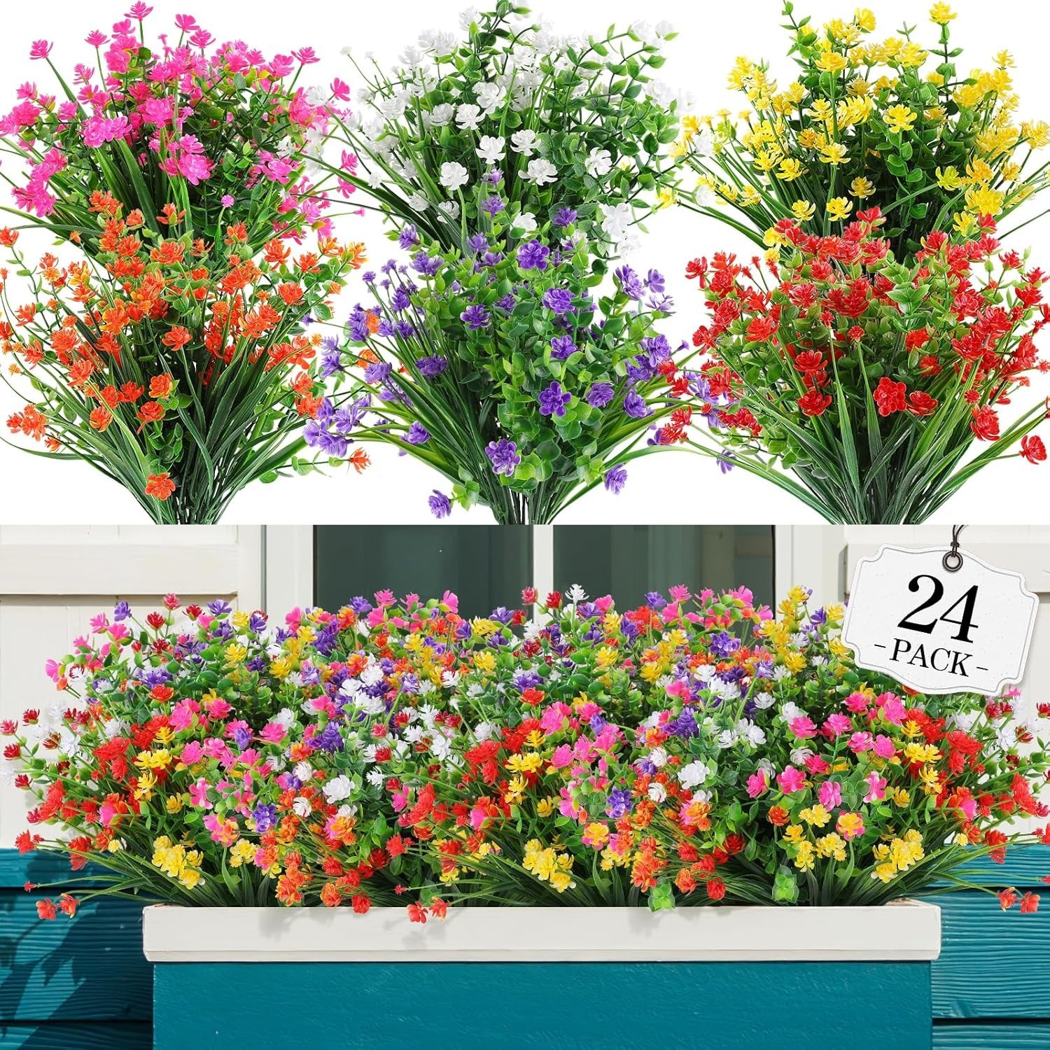 Realistic No-Fade Artificial Flowers Set – 24 Bundles for Effortless Decoration