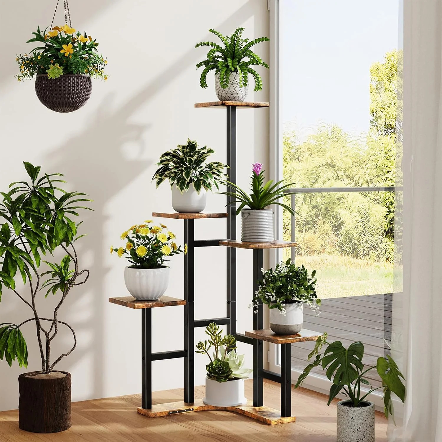 Yzosvki Corner Plant Stand Indoor, 6 Tiered Corner Plant Shelf Flower Stand for