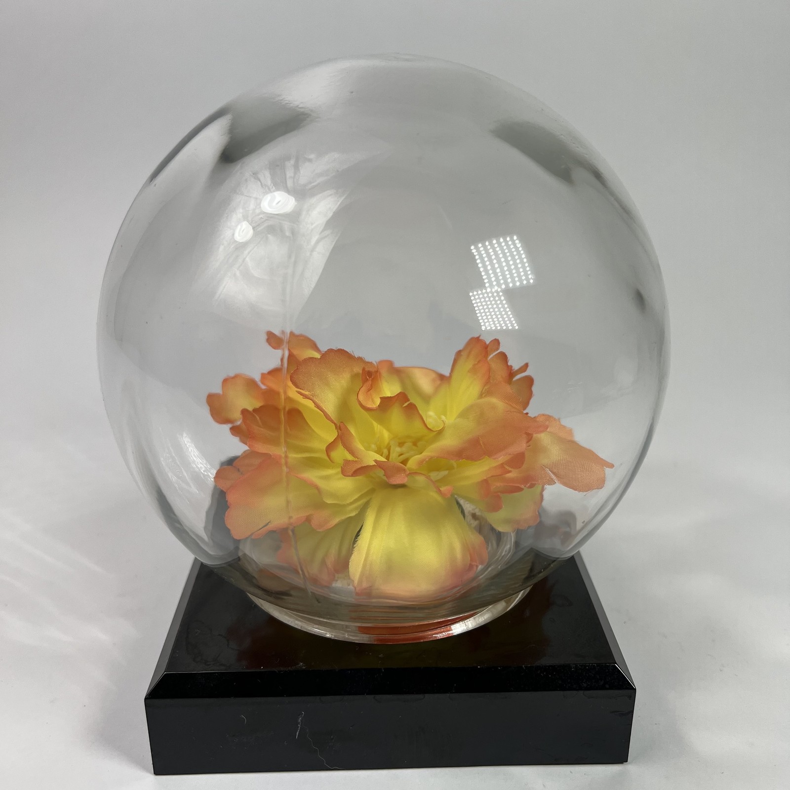 Vintage Bowl O’ Beauty Flower Dome Glass Globe Artificial Floral Display 70s 80s