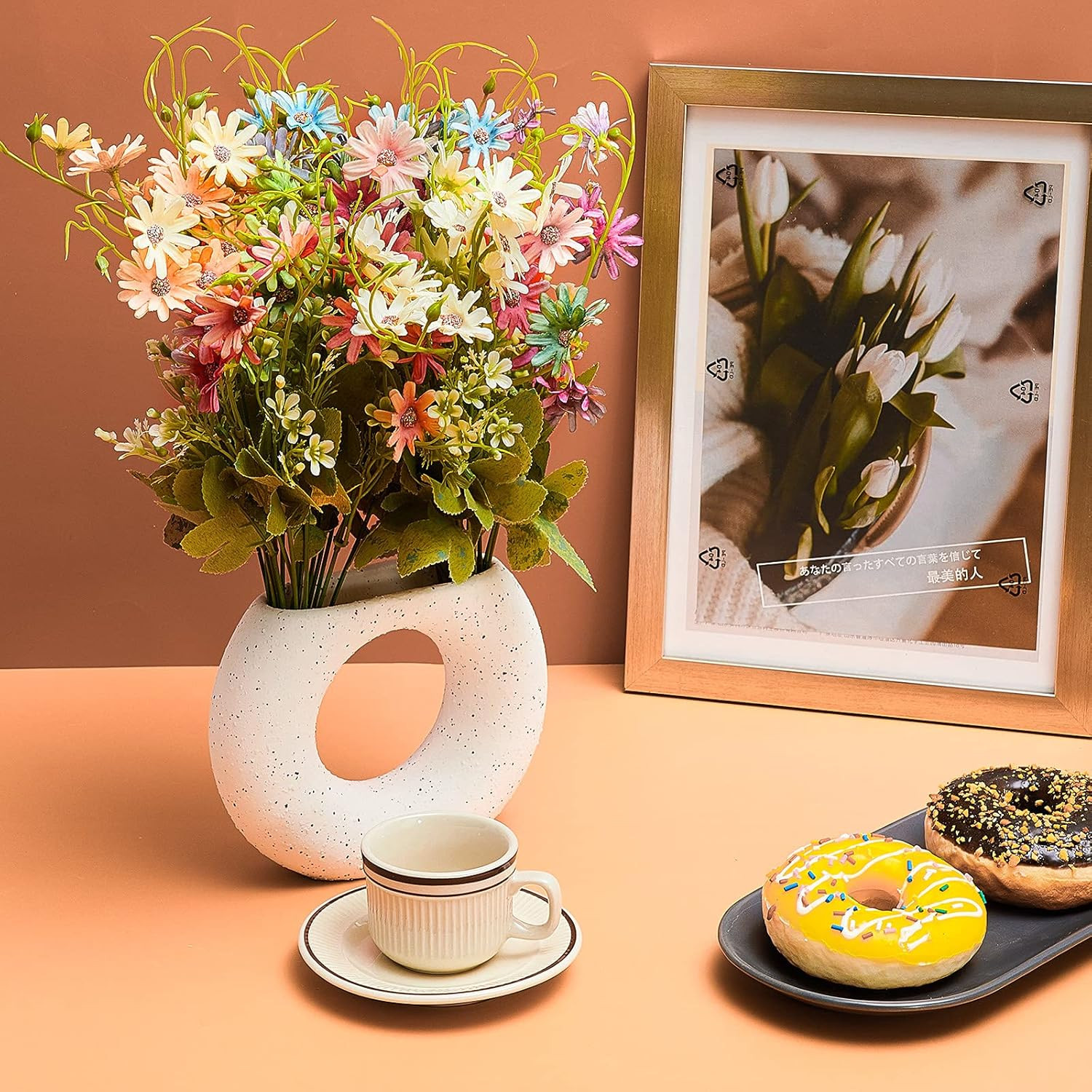 6-Bundles Faux Daisy Plant, Artificial Silk Flower Multicolor Bouquet for Indoor