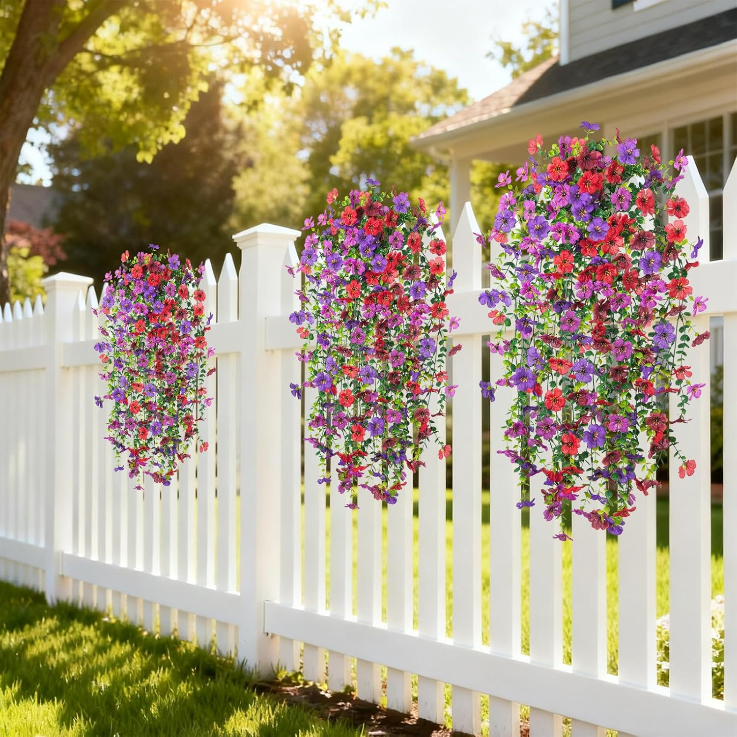 4 PCS Artificial Fake Hanging Flowers Plants for Outdoor Decoration | Faux Silk