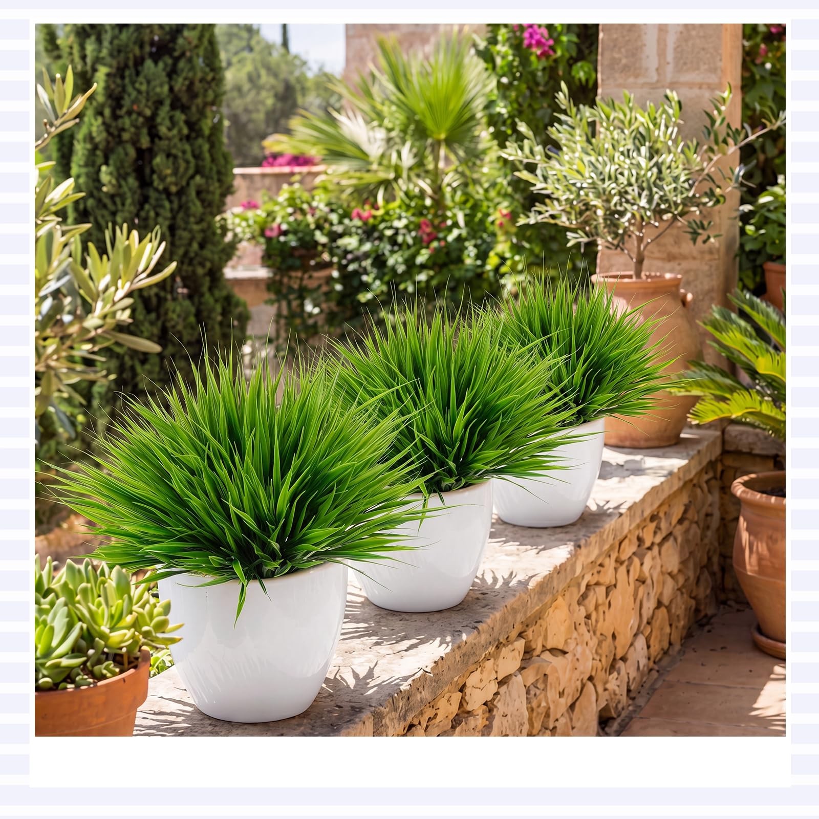 24 Bundles Artificial Grass Plants for Outdoors UV Resistant Fake Plastic Gra…