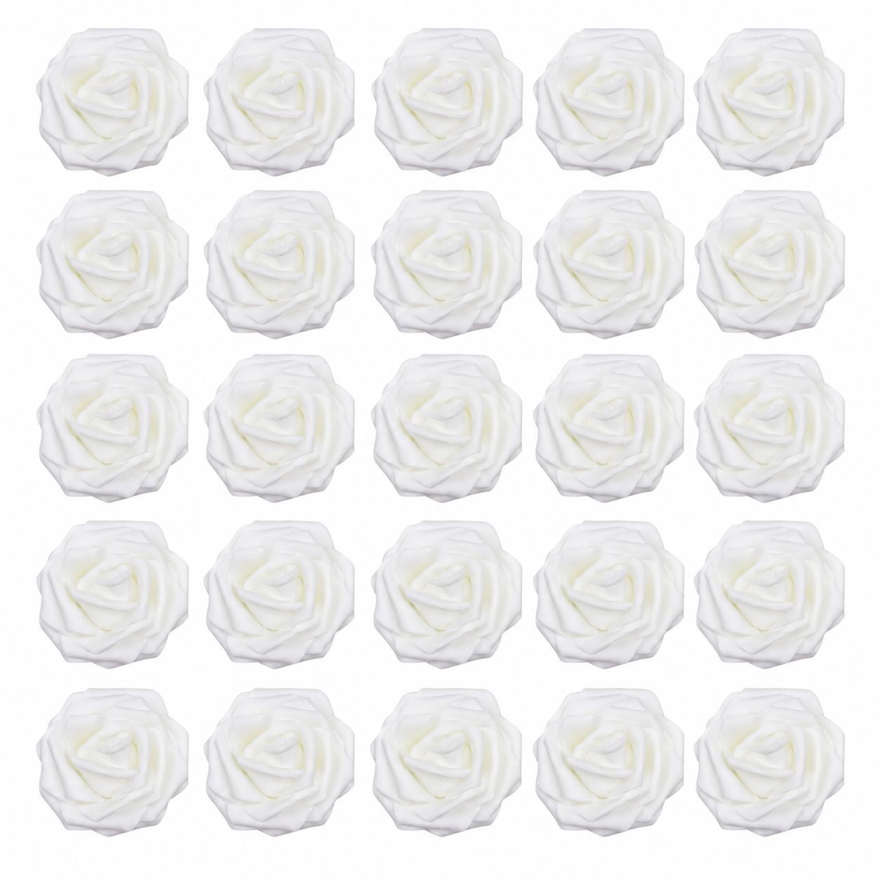 25 White Foam Roses for Crafts Wedding Decor Artificial Rose Heads No Stem DIY W