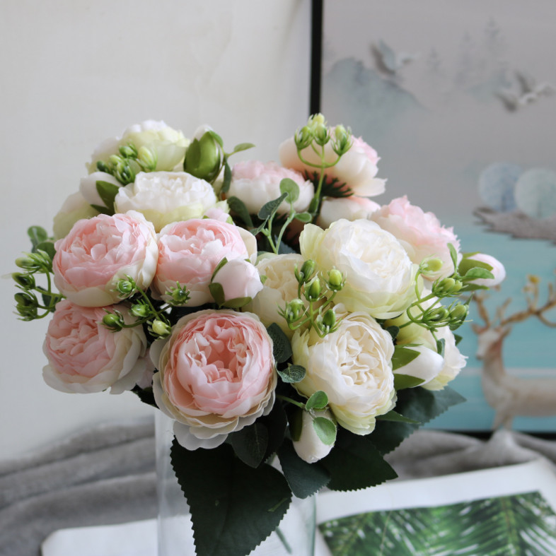 9 Heads Silk Peony Artificial Flowers Wedding Bouquet Home Party Outdoor Decor