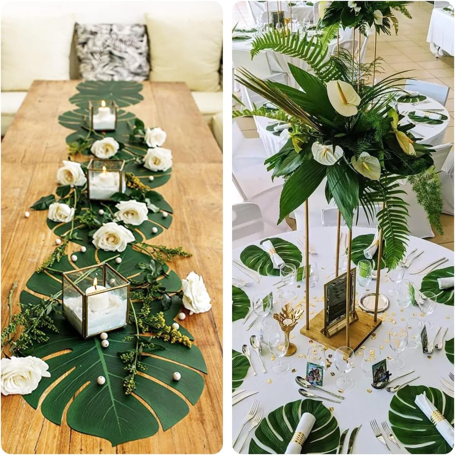 AerWo 48 Pcs Palm Leaves, Artificial Tropical Monstera Fake Leaves, Fake Palm…