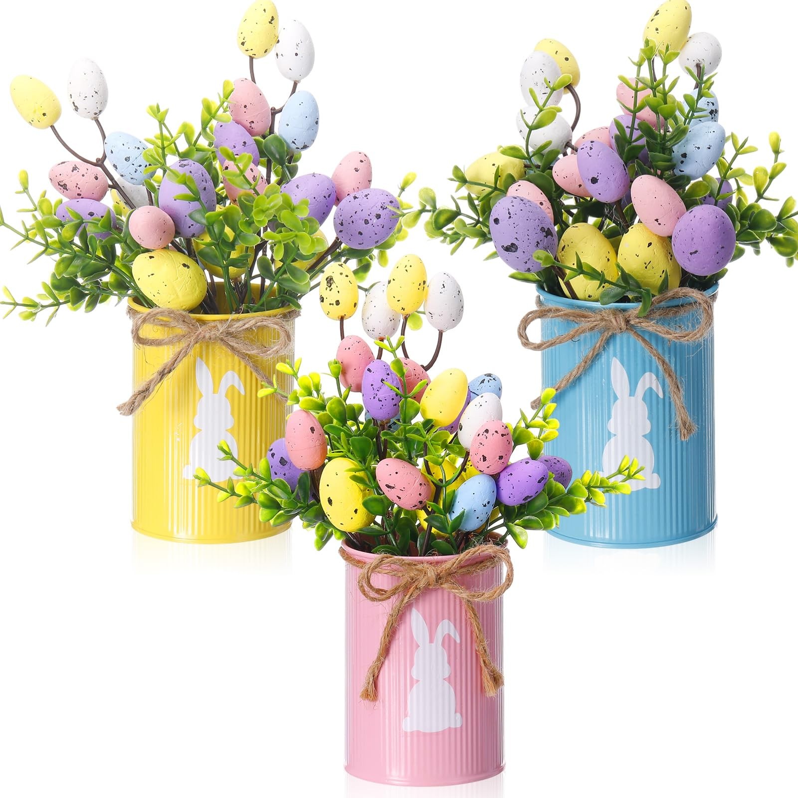 Easter Table Centerpiece Decorations, 3 Bunny Vase Centerpieces with 9 Artifi…