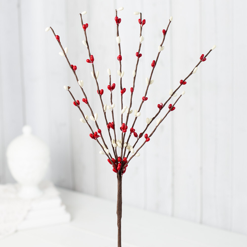Set of 12 Hand Wrapped Petite Red and Cream Pip Berry 12″ Sprays